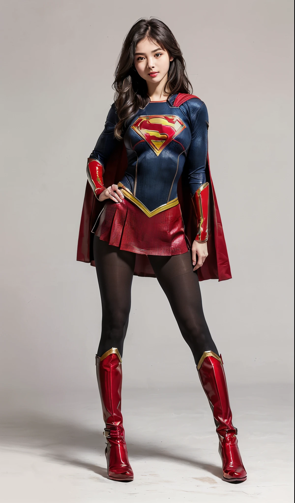 Suffering、mouth is always open sloppily、Drool is always dripping from my mouth、Asian Beautiful Girl、(((Wear black tights on your beautiful legs.)))、(((beauty legs)))、(((facial expression of smile)))、((((Make the most of the original image)))、(((Supergirl Costume)))、(((a short bob、beautiful hairl)))、(((Suffering)))、(((Feet must necessarily be worn with black tights)))、(((You need to wear red boots)))、((Top image quality、8K))、((top-quality、8K、masterpiece:1.3))、(((Keep your background simple)))、Crisp focus:1.2、Beautiful woman with perfect body shape:1.4、Slender Abs:1.2、a wet body:1.5、Highly detailed facial and skin texture、8K、beauty legs