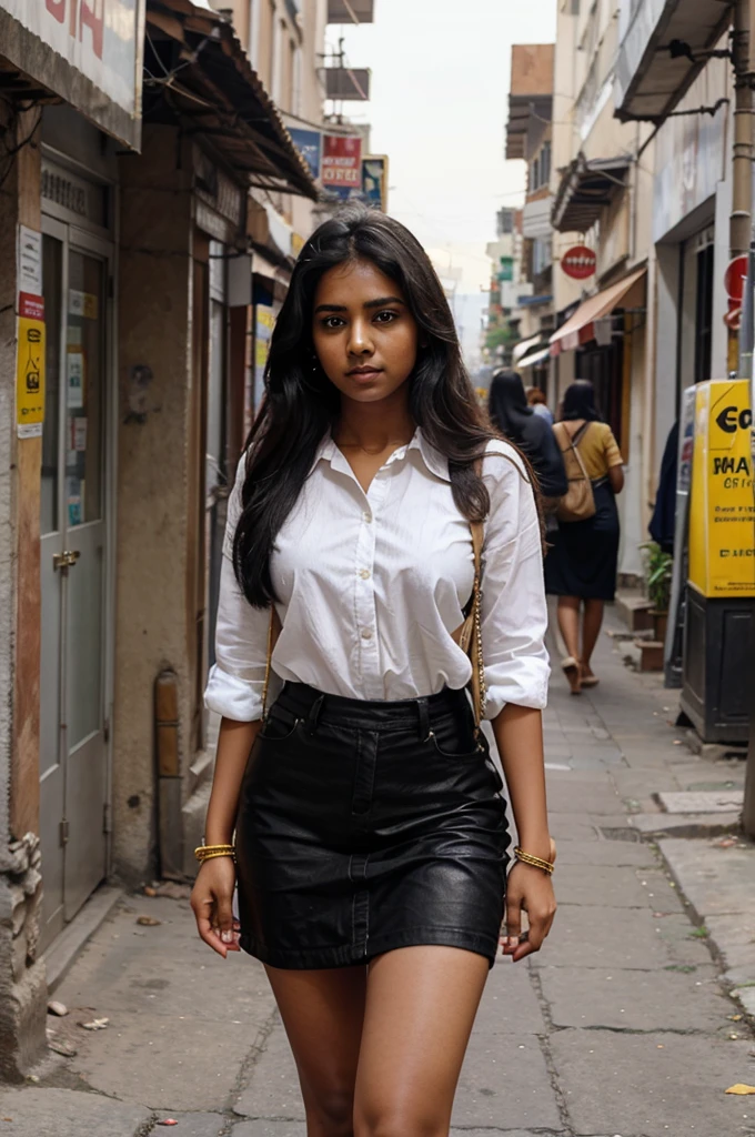 tamil girl, age 25, stylish clothes, in busy street