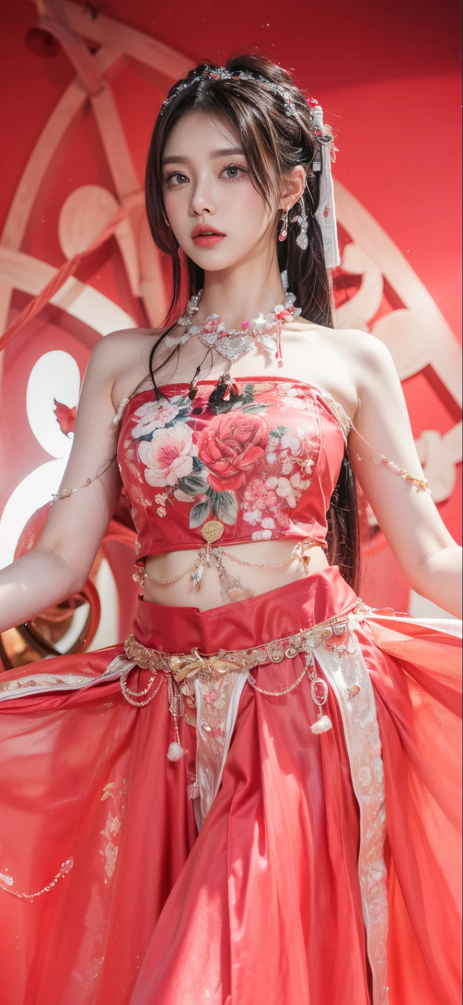 （Best quality， tmasterpiece， A high resolution， Glow， floods， Lens glare， wide angles）， rays of sunshine， Full body lesbian， 1 [Chino|russian|japanes|Korea]girl， 独奏，（Mei Hong：1.1） ((ta costume）)， choker necklace， jewely， Long gray hair， ear nipple ring， The face is super delicate， beauitful face， perfect hand， full face blush， （perfect  eyes） ，（ long eyelasher： 1.4）， Glowing pupils， （White stockings： 0.9）， Endless realism， （highdetailskin： 1.2）， 8K, hyper HD， digital SLR camera， high high quality， Volumetriclighting， Frankness， A high resolution， 4K， 8K， With a blurred background， Fantasy Forest， radiant garlic， Feather drop effect， Morning， foreground， F/16 full body photos of long legs and white stockings