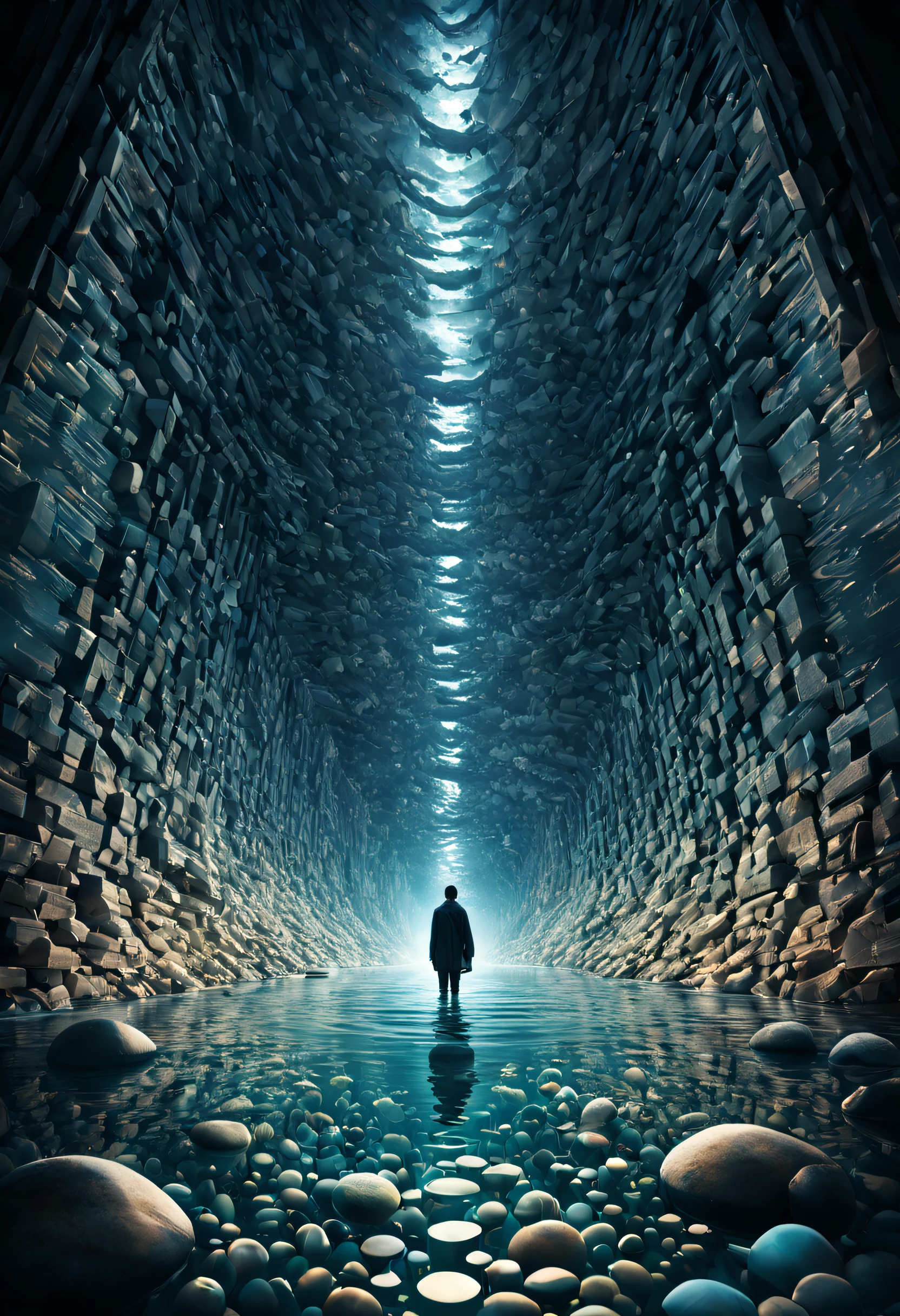 apanese techno in the dark stuff lyric rocks , architectural background, Underwater Photography, by Francis Bacon, by Naoto Hattori, by Yves Tanguy, by Anita Malfatti, highly detailed, dynamic, masterpiece, 8k, sharp, Dusk, double exposure
