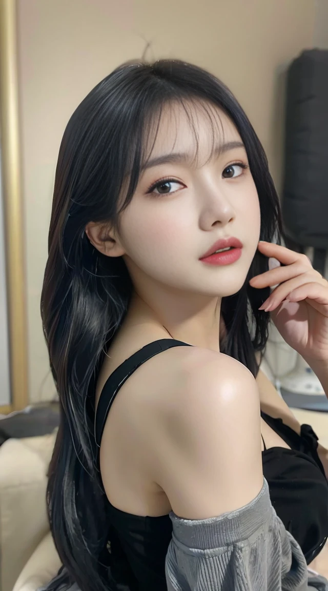 (tmasterpiece:1.2),Best quality at best,A high resolution,Unity8k wallpapers,(illustratio:1),perfect litthing,extremely detremely detailed CG,finely detailled,The is very detailed,soft lighting and shadows,Soft yet eye-catching lighting,filmgrain:1.2,(skin pore:1.2),(Detailed skin texture:1),((Alone:1.5)),详细的脸, Slim,employment \(genshin impact\), 1个Giant Breast Girl, Blue hair, Alone,looking at viewert,a purple eye, By bangs,
