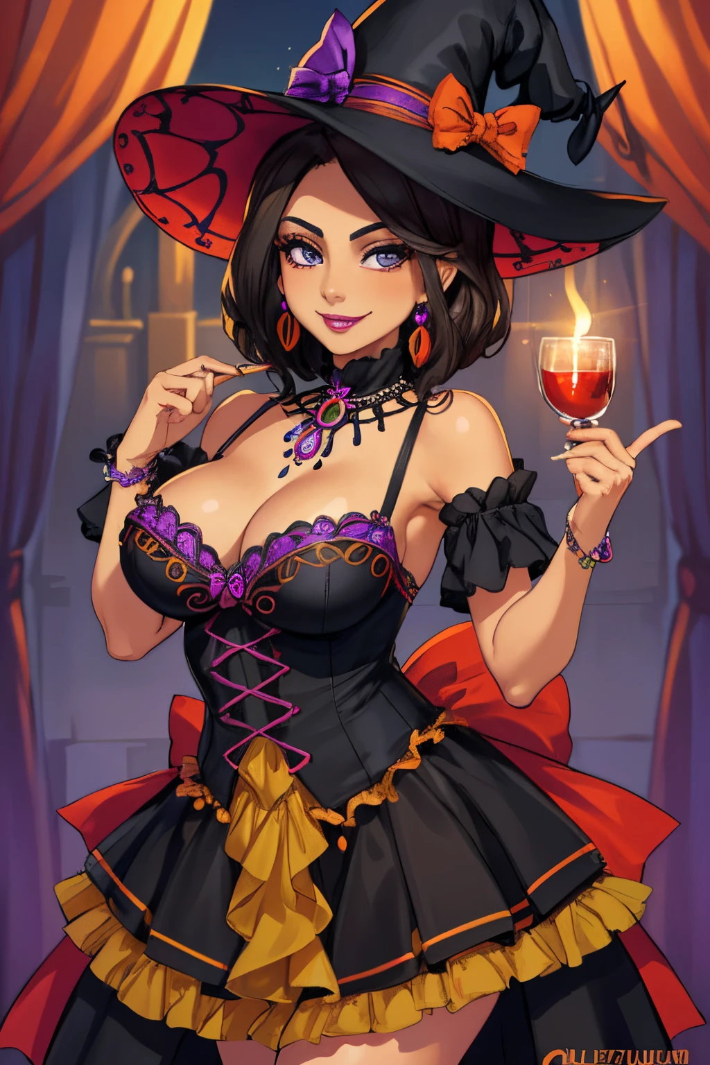 La mejor calidad, Obra maestra, Detalles meticulosos, Detalles intrincados, realista, a mystical Mexican lady from Halloween CATRINA with cheerful expression, vibraciones espeluznantes.