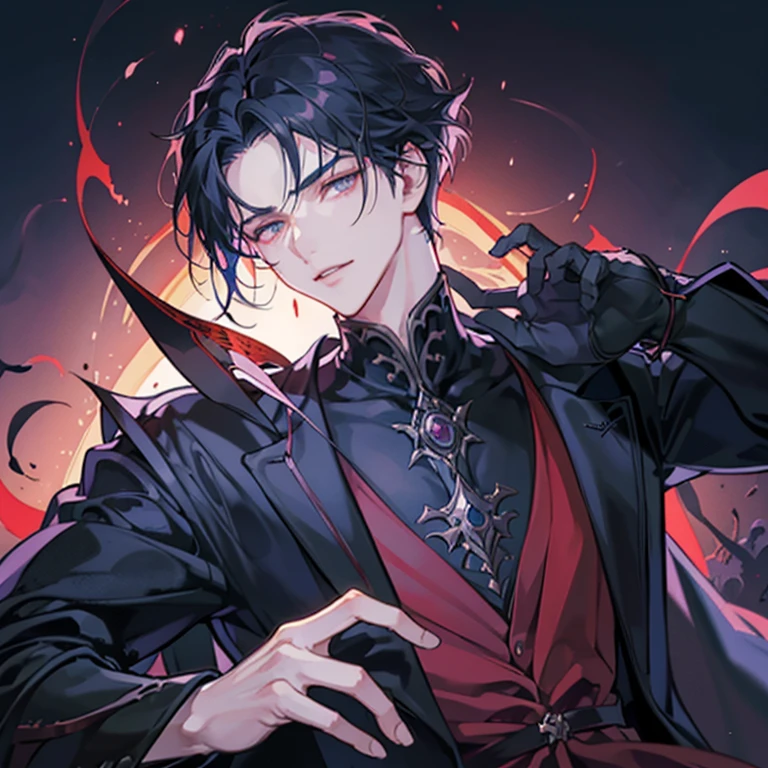 In a softly lit room, enveloped in a gentle, bluish glow, an anime villain takes center stage. Cloaked in a sleek black ensemble adorned with dynamic crimson accents, he emanates an aura of both strength and mystery. The vibrant red details seamlessly blend into his attire, enhancing the animated allure of his commanding presence. With one hand casually resting on a table and the other wielding a magical artifact, casting animated shadows with a touch of red flair, he orchestrates a devious plan.

His eyes, animated with a deep shade of malice, glint as they reflect his nefarious intentions. A subtle yet sly smile graces his lips, adding to the animated charm of his character. The backdrop, an animated scene bathed in shadows but subtly illuminated by the villain's vibrant aura, creates a captivating atmosphere. This anime villain, with his calculated and intriguing demeanor, comes to life in a visually striking and animated tale of darkness and allure.