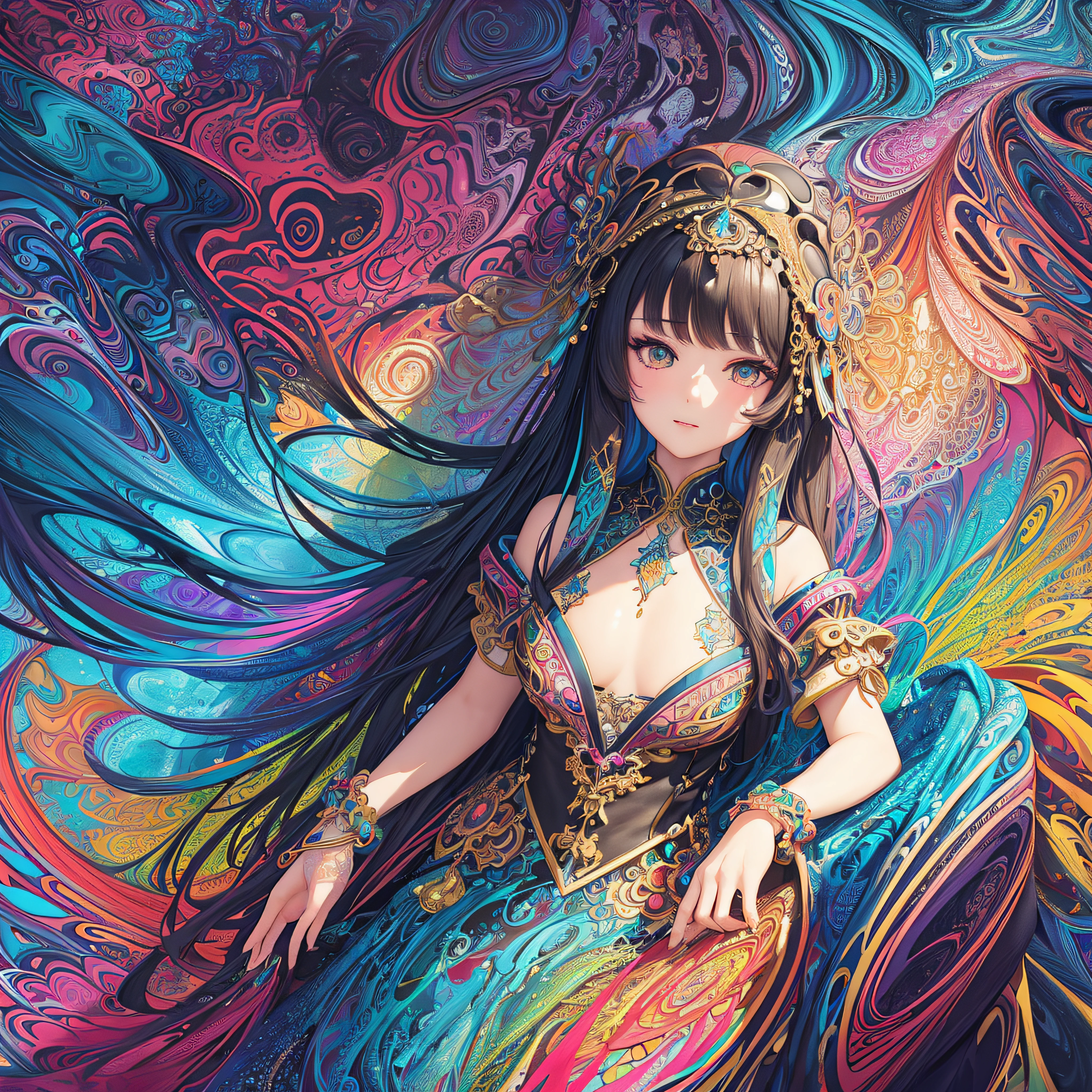 (masterpiece, top quality, best quality, official art, beautiful and aesthetic:1.2), (1girl), extreme detailed,(fractal art:1.3),colorful,highest detailed