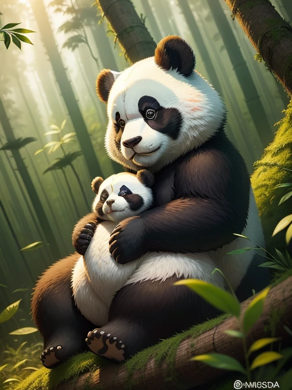 (Masterpiece:1.2)，Best quality，white backgrounid，Under bamboo leaves, (The panda sits on a branch)，pandas，（1Blittle girl：1.5，The upper part of the body，looking at viewert），Pink and white clothes，facial closeups，big beatiful eyes，detailed face with，Flashy clothes，Ethereal panda，(Chinese Panda)，Dreamy，Onmyoji detailed art，A beautiful artwork illustration，mythological creatures，pandas，Beautiful digital artwork，shoes，Footwear, China_dress,