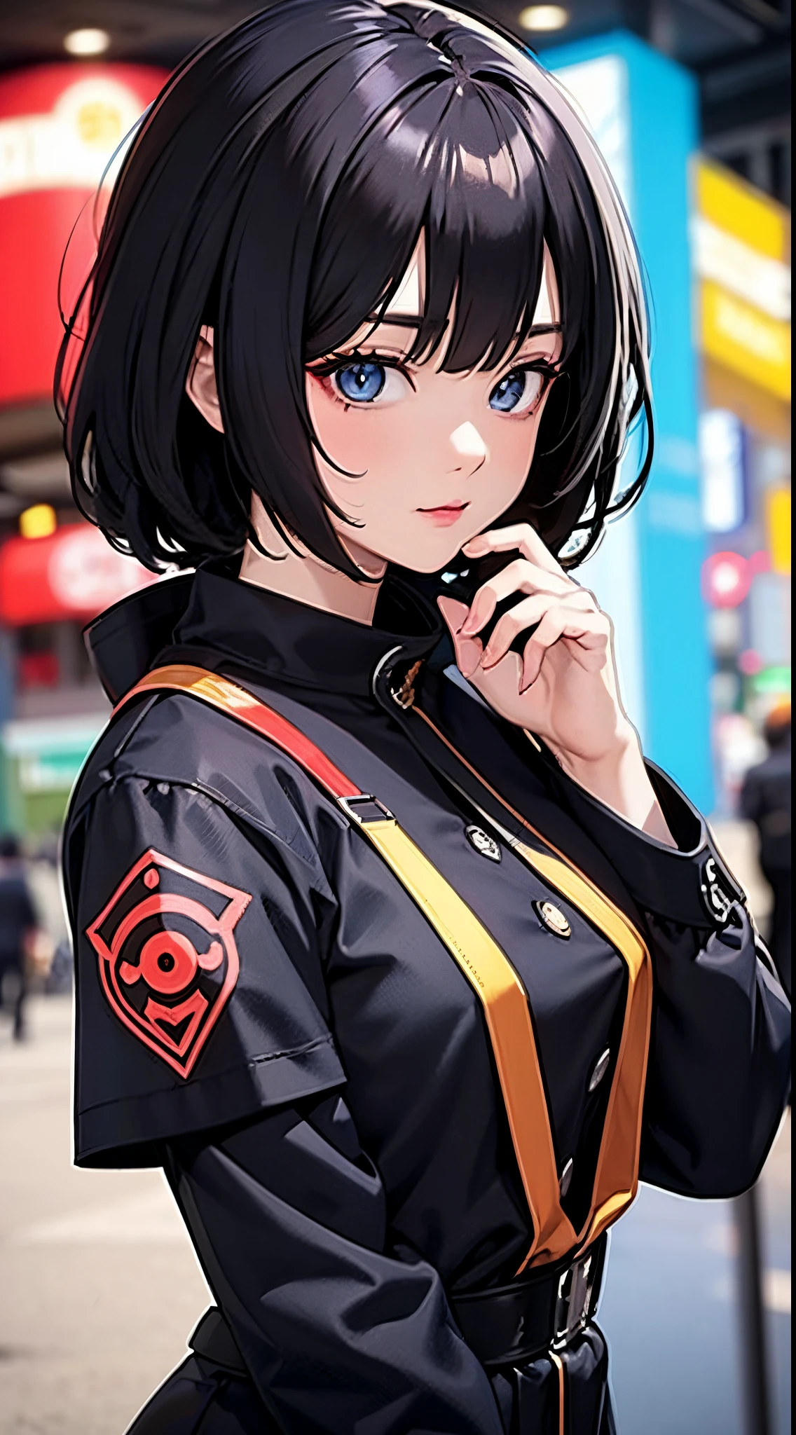 Woman with black hair, Anime girl cosplay, Anime Cosplay, Cosplay, cosplay foto, Portrait, cosplayer, professional cosplay, Cyberpunk, holy city background