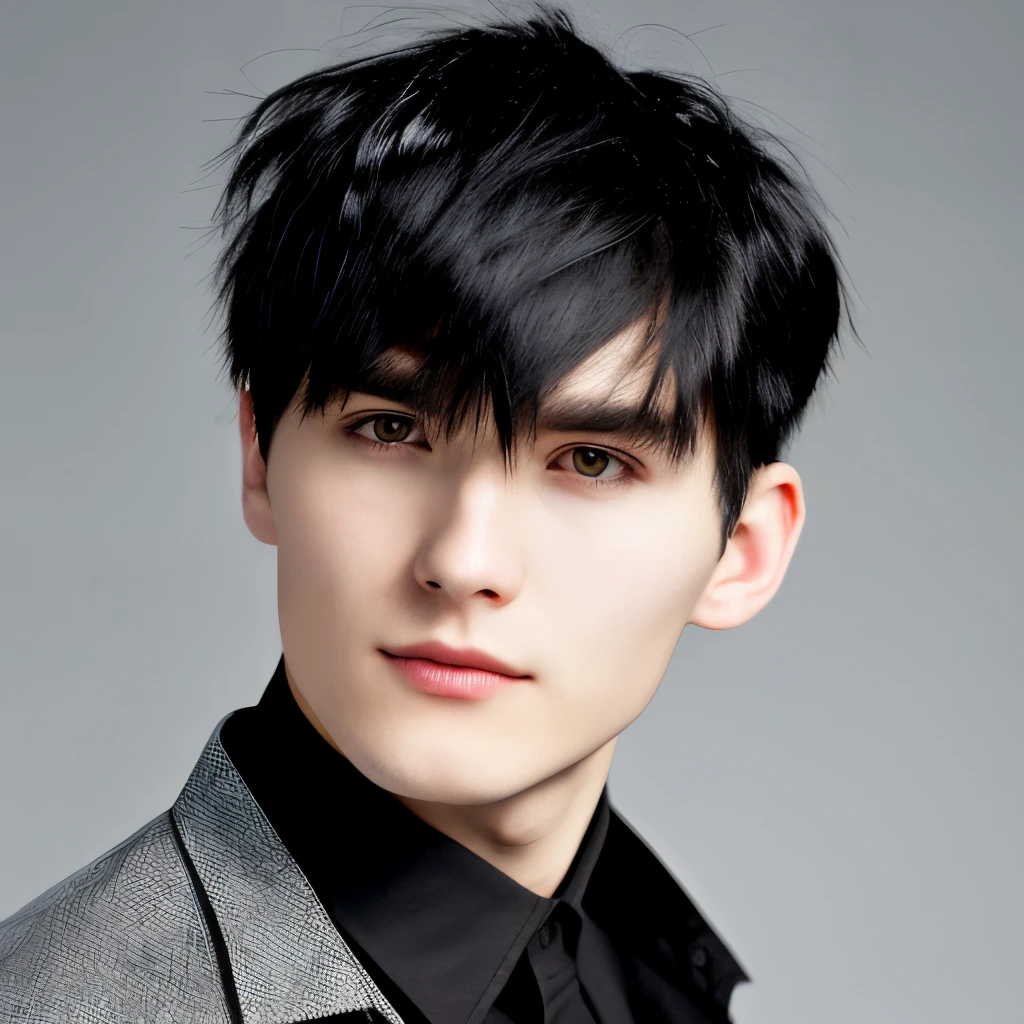 Young man in his 20s with short straight black hair combed to the side and wearing a black long-sleeved shirt and black pants.