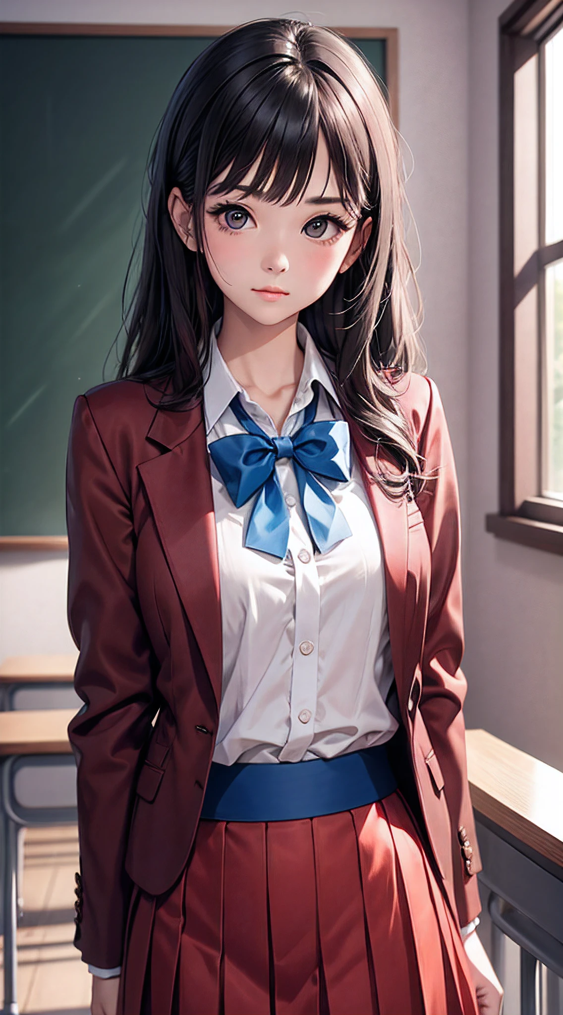 (masutepiece: 1.3), (max resolution: 1.2), (Ultra HDTV: 1.2), cinematric light, Ultra HDTV, (Detailed eyes and skin), (detailed facial features), nffsw, 8K resolution, Sharp Focus: 1.2, Perfect Style, Beautiful face, acurate, Anatomically correct, Highly detailed face and skin texture, Detailed eyes, Brown eyes, Double eyelids, Thin eyebrows, Glitter Eyeliner: 1.2, Natural cheeks, Glossy skin, Fair skin: 1.2, shiny little necklace and earrings, (Glossy lips: 1.4),
break
First-person perspective, Wearing a high school uniform, (embarrassed:1.2), (blush:1.2), a Innocent and cute girl, (ponytail in high position, Wavy Hair, light brown hair, bangs flowing diagonally), Medium Long Hair,
BREAK
(Full body shot: 1.2), (From below:1.3), (Focus on legs), ((Very intimate relationships: 1.2)), (medium large breasts:1.1), ((Sit on a school chair with your legs closed)), ((Pose with a little panties showing and the skirt slightly raised:1.2)),
(((In the classroom: 1.2)), (look up at viewer:1.2)), ((Background of many other students:1.4)),