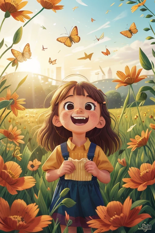 A sea of orange flowers，(Best quality at best,4K,8K,A high resolution,tmasterpiece:1.2),ultra - detailed,(actual,realistically,realistically:1.37),Colorful,beautiful light girl,jogging,Happy,flower  field,butterfly medium: Realistic oil painting extra details: Soft sunlight filtering through the tall grass, Vibrant flowers bloom, small daisies, tall swaying poppies, The fields are full of delicate wild flowers, The breeze blows through the girl&#39;s heart&#39;rustling sound&#39;hair and flowers, The long-haired girl&#39;Skirt fluttering behind you, With a gentle smile on his face, pure joy and sense of freedom, She has a playful expression in her eyes: Warm and vibrant hues: Soft golden sunlight, Cast long shadow art style: Impresionismo, Capture the movement and energy of running girls and fluttering butterflies with brush strokes：
- Prompt content is described in English，No format prefix required，No need to explain what the prompt means。
- Tags in tips are sorted from highest to lowest importance。
- Tips should conform to graphic requirements as much as possible，Include the subject、tmasterpiece、extra detail、Picture quality、art-style、color and light。