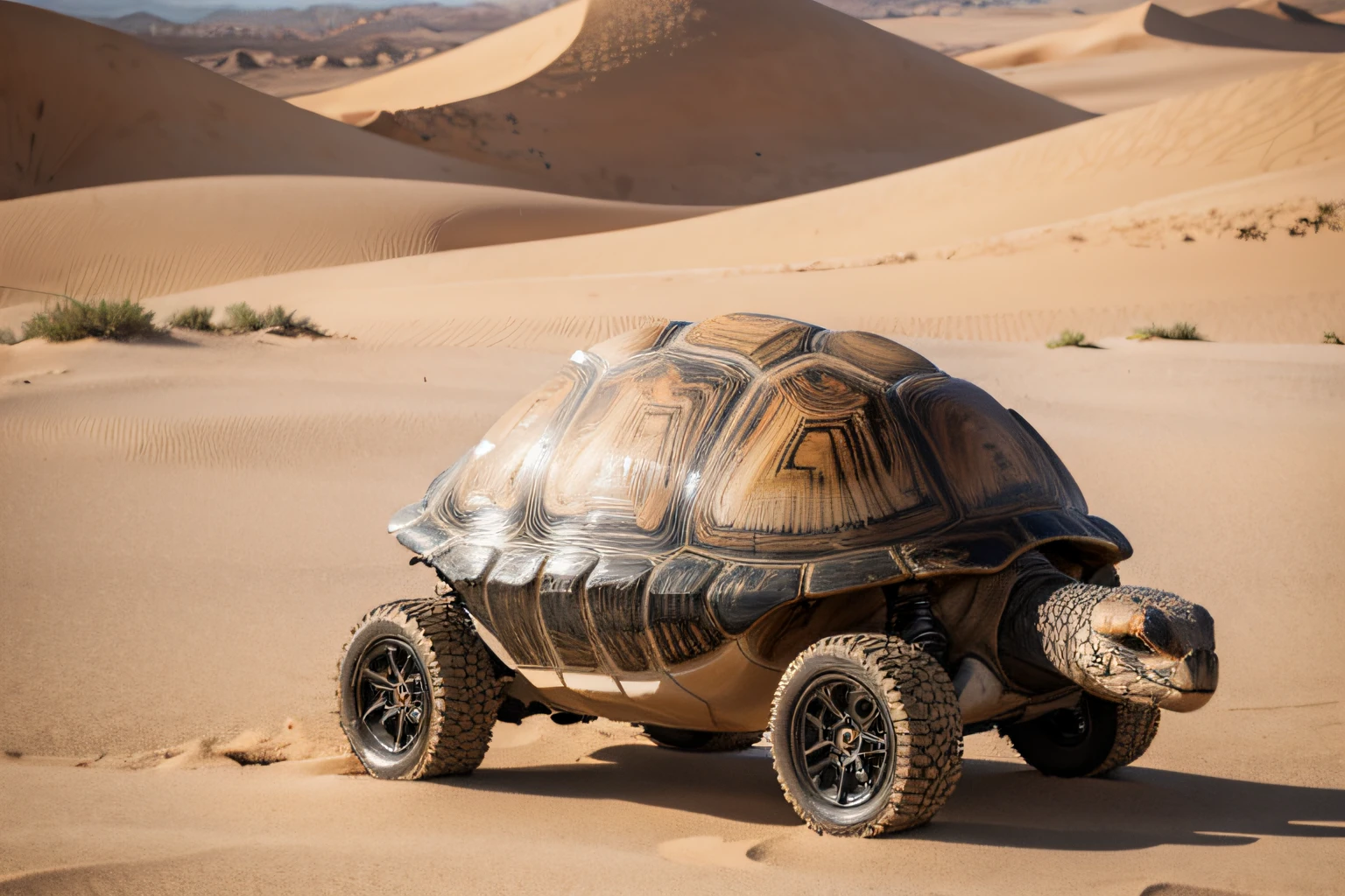 In the desert,a tortoise