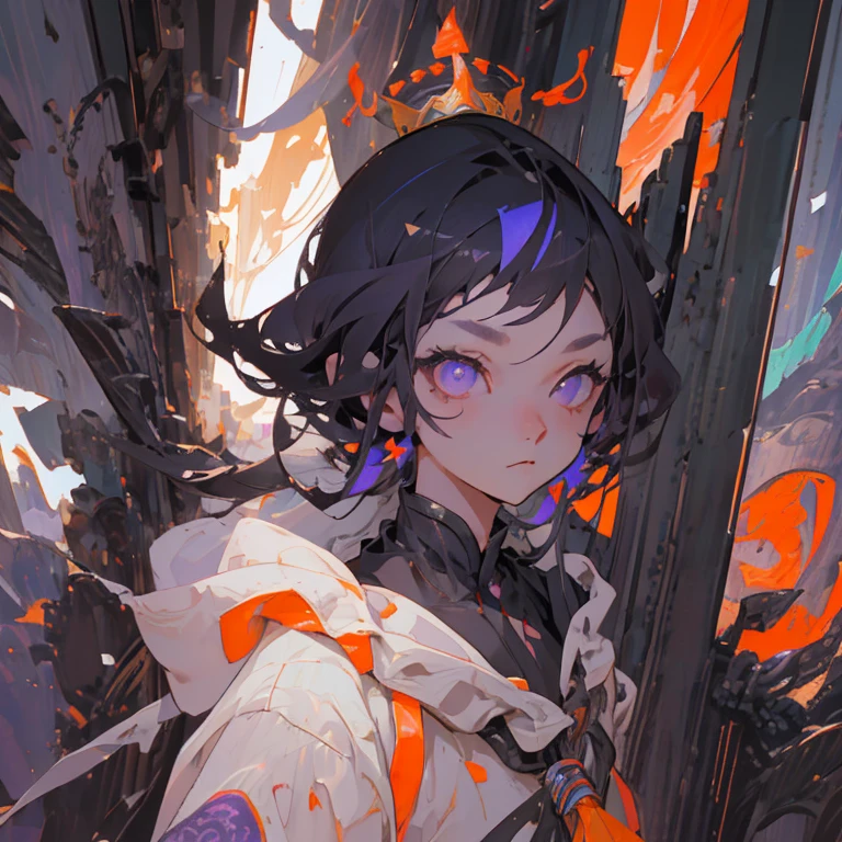 (Figures: Ninomae Ina'NIS), {purple hair}, tentacle hair, violet eyes, golden tiara, {{Masterpiece}}, Best Quality, extremely detailed CG unity 8k wallpaper, Cinematic lighting, lens flare, beautiful detail eyes, side glance, colorful light, Particles, A girl, 独奏, extreme close up portrait,
