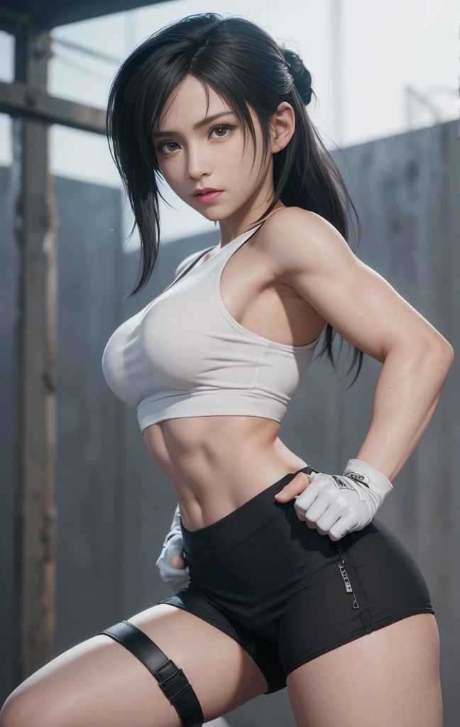 (best quality,ultra-detalhado),(Realistic:1.37),Tifa Lockhart,Rosto bonito e detalhado, smiling expression, textura ultra realista, rosto delicado, Fit physique