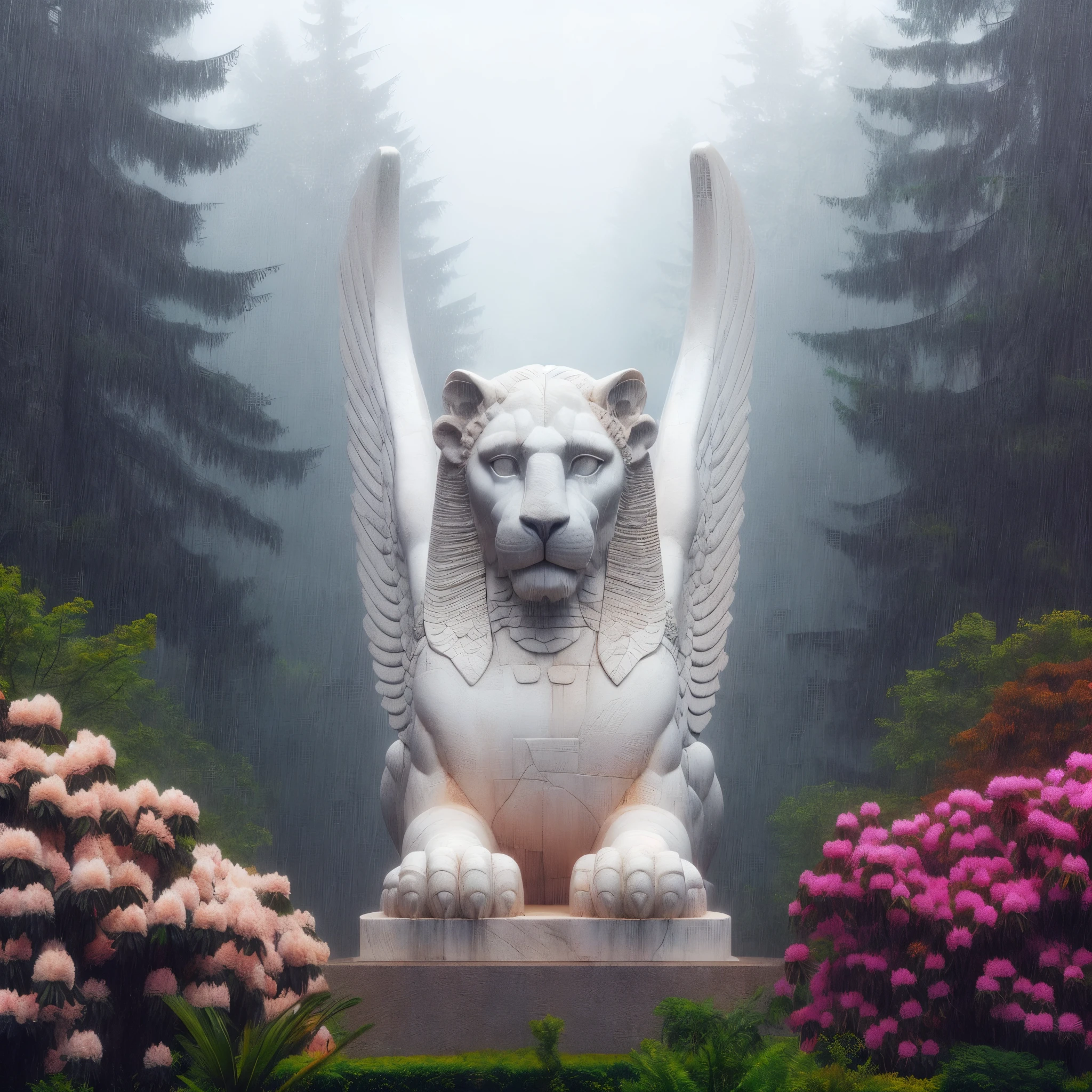 there is a statue of a lion with wings on a pedestal, baroque vaporwave statue, lion's gate, 4k highly detailed digital art, 3d digital art 4k, 4k detailed digital art, beautiful aesthetic, marc adamus, animal - shaped statue, artistic 4 k, beeple and mike winkelmann, beeple. hyperrealism