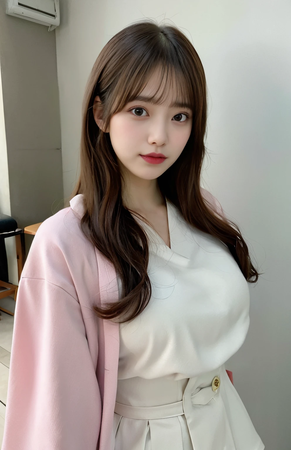 Japan Beauty、Live action、Poses variadas、White wall background shot、Colossal tits、Pink mask、prominent 、Fashionable clothes、Selfie wind