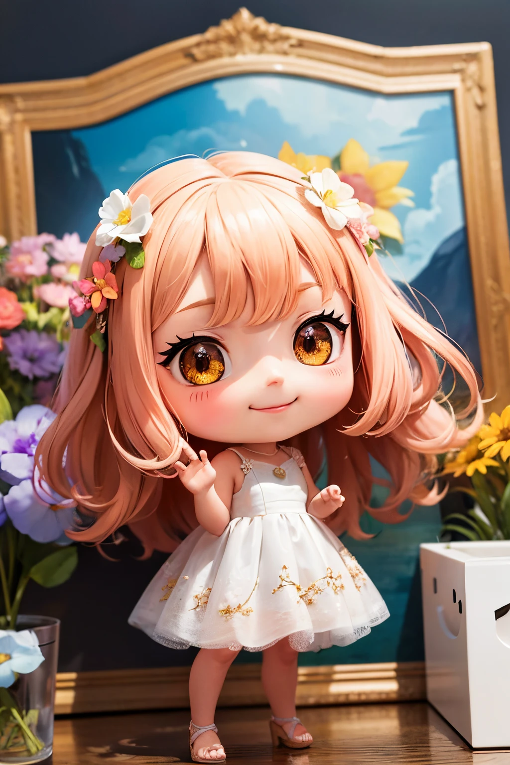 ((A high resolution,ultra - detailed,extremely delicately detailed))tmasterpiece,Best quality at best,ultra-realistic realism,vivd colour,sci-fy,punk,nice hand,Fine face,Delicate and detailed eyes,realistic detail,Incredible accuracy,Dark pink,photons,etherial,Smoky gray,guilt,Jaw-dropping precision,Magical pet companion,A mysterious creature with telepathic abilities and shape-shifting properties,Fine face,delicately detailed eyes,Point pose,looking at viewert,flirt smiling look, depth of fields , Super cute girl full body 3D drawing,adolable,Pop Mart Blind Box
