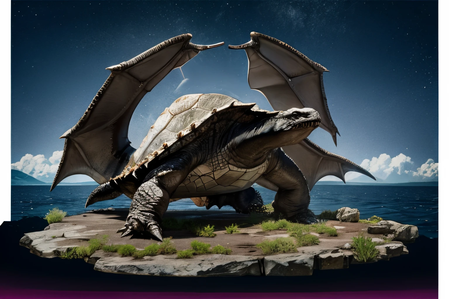 Gamera, full body shot, super wide view, (wing:-2.0)