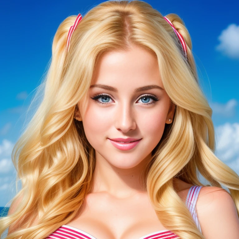 (best quality, extremely detailed, Raw photography,,4k,8k,high res,masterpiece:1.2),ultra-detailed, photorealistic, full body shot,soaked,golden blonde, long wavy hair,Mature and beautiful, realistic portrayal:1.2 Sailor Moon posing as if she’s in a professional magazine cover photoshoot, smiling.