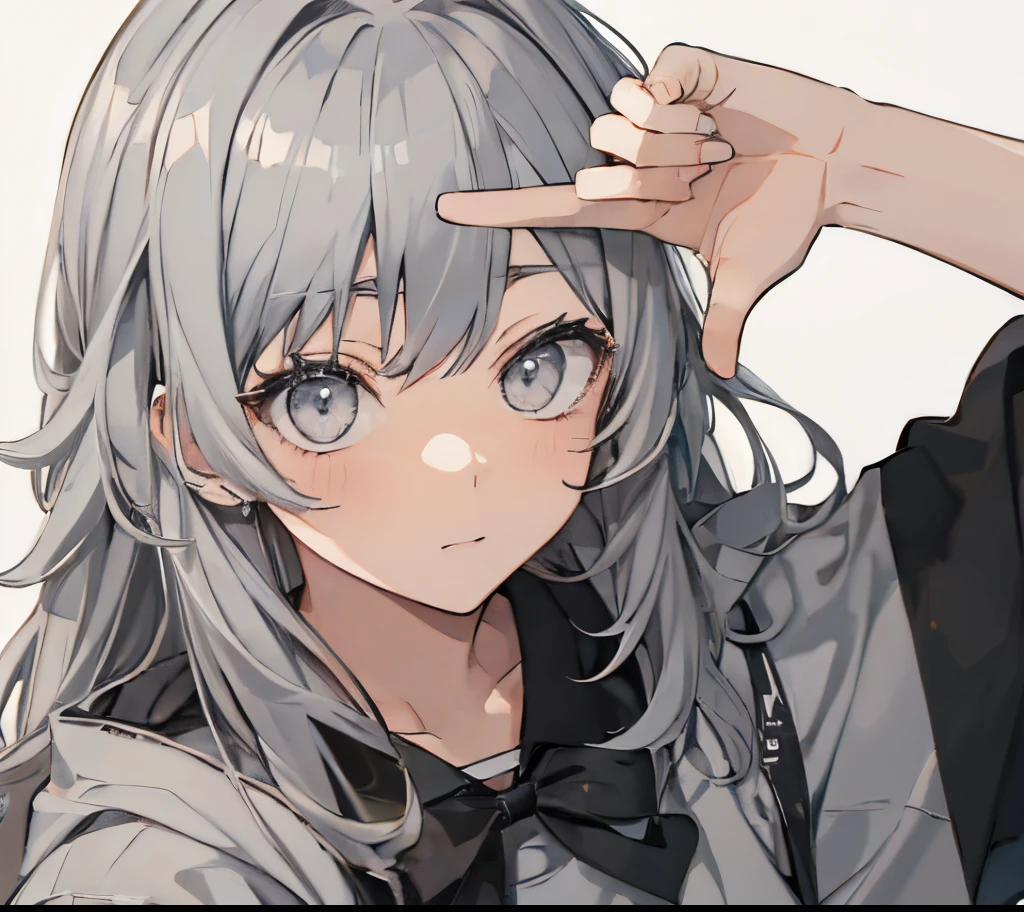 (masutepiece:1.2, Best Quality),(Gray white background:1.7),high school girl,black eyes,