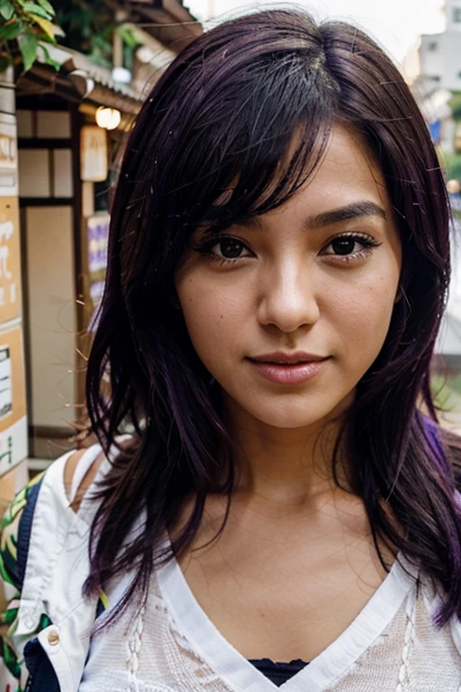 GIRL OF A MIX RACE BETWEEN JAPANESE AND BRAZILIAN WITH PHOTO OF PURPLE HAIR FRONT