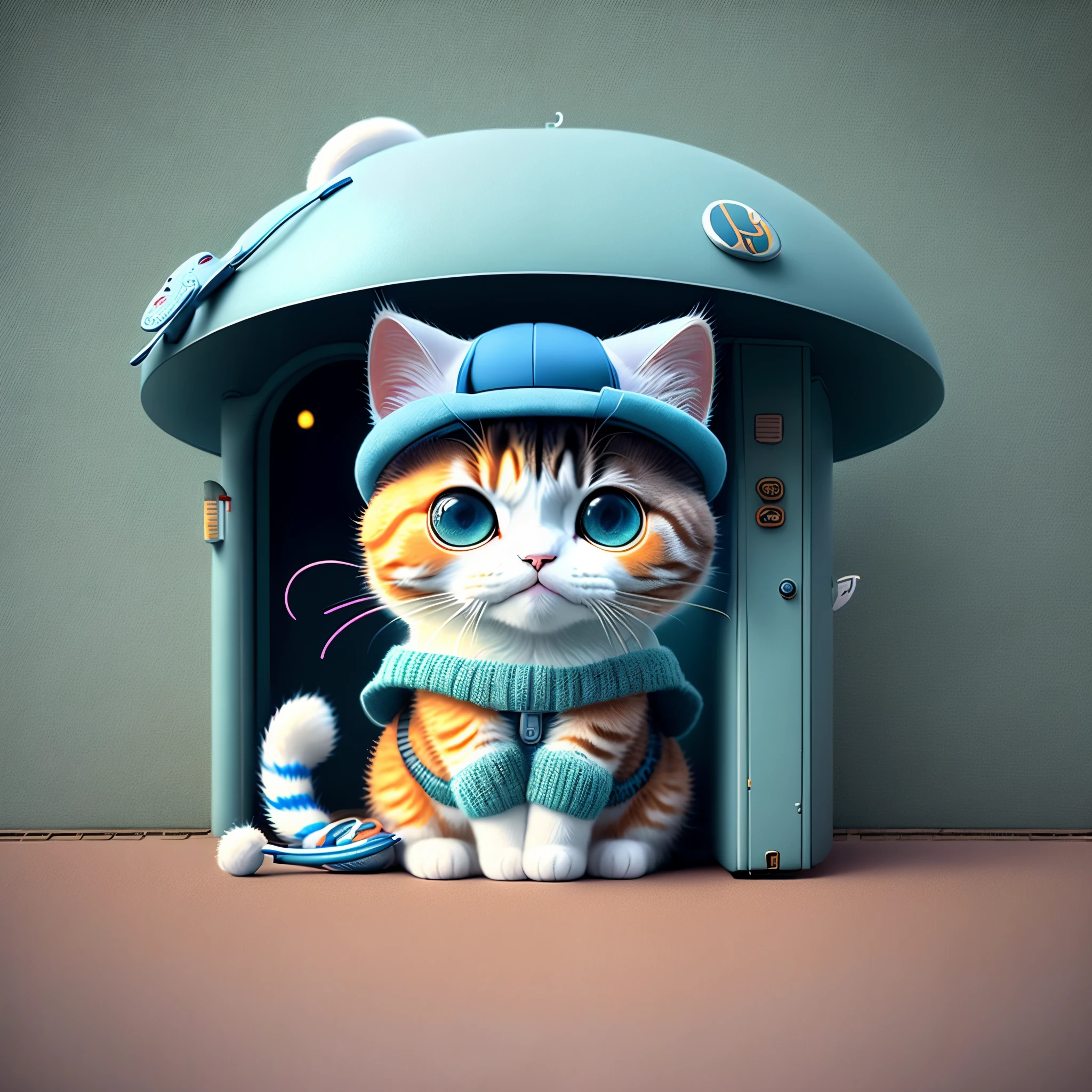 there is a cat that is sitting in front of a house, neko, sad cat, ๐ as ๐ as ๐ค as ๐ฝ as ๐ณ, ใใใฎ, smol fluffy cat wearing smol hat, meow, discord profile picture, cat with a hat, illustration of a cat, danbooru, lofi, poyo, cute! c4d