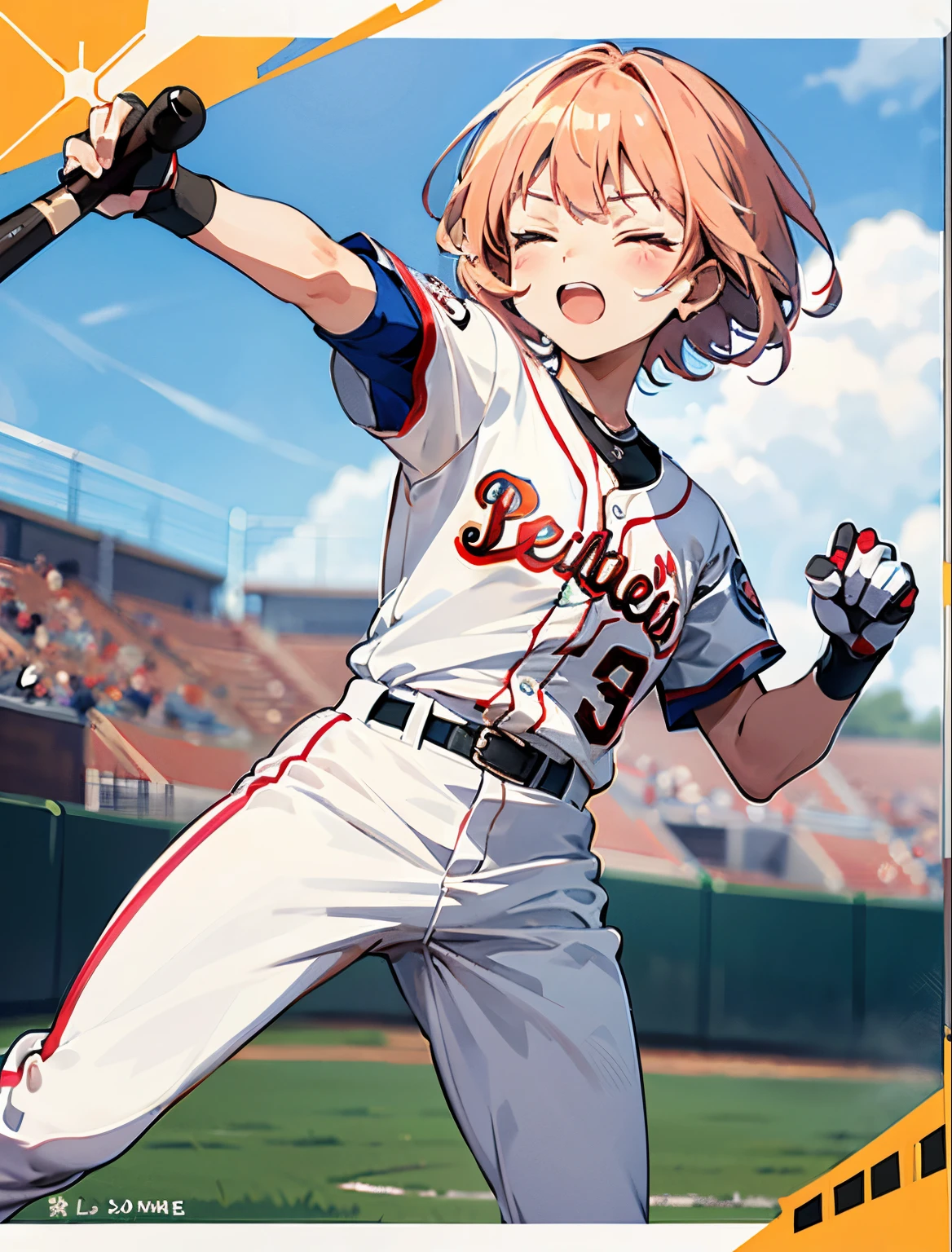 femele　infielder　short-hair　　Peachy Hair　kawaii faces　Closing your eyes　Anime Drawing　Baseball Player