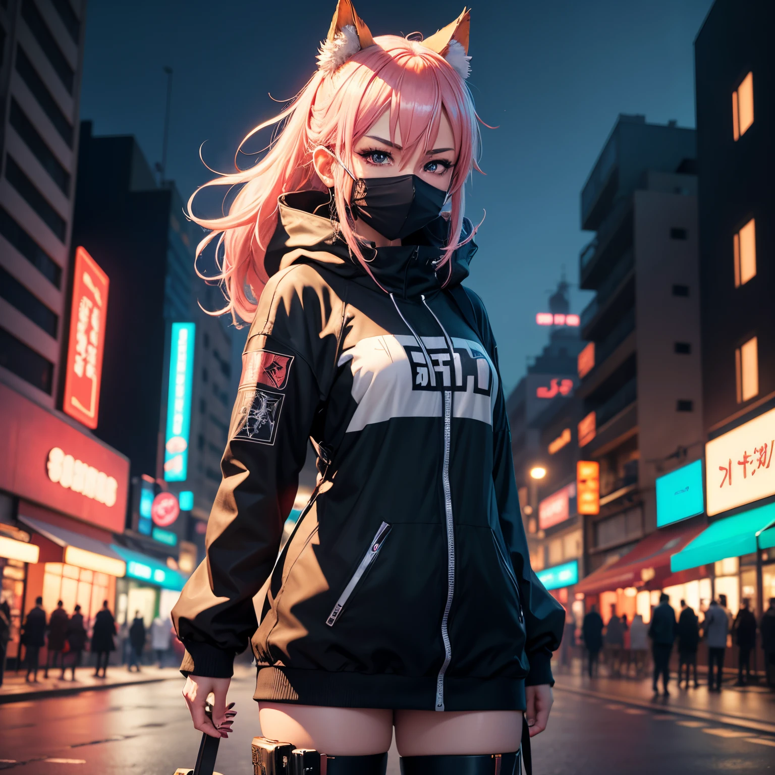 Anime face in a mask standing on a city street, Melhor Anime 4K Konachan Wallpaper, badass anime 8 k, Estilo anime 4K, arte digital do anime cyberpunk, papel de parede anime 4k, 4k anime wallpapers, 4k anime wallpapers, Anime Art Wallpaper 4K, Anime Art Wallpaper 4K, Digital Cyberpunk - Arte de Anime, Anime Art Wallpaper 8K