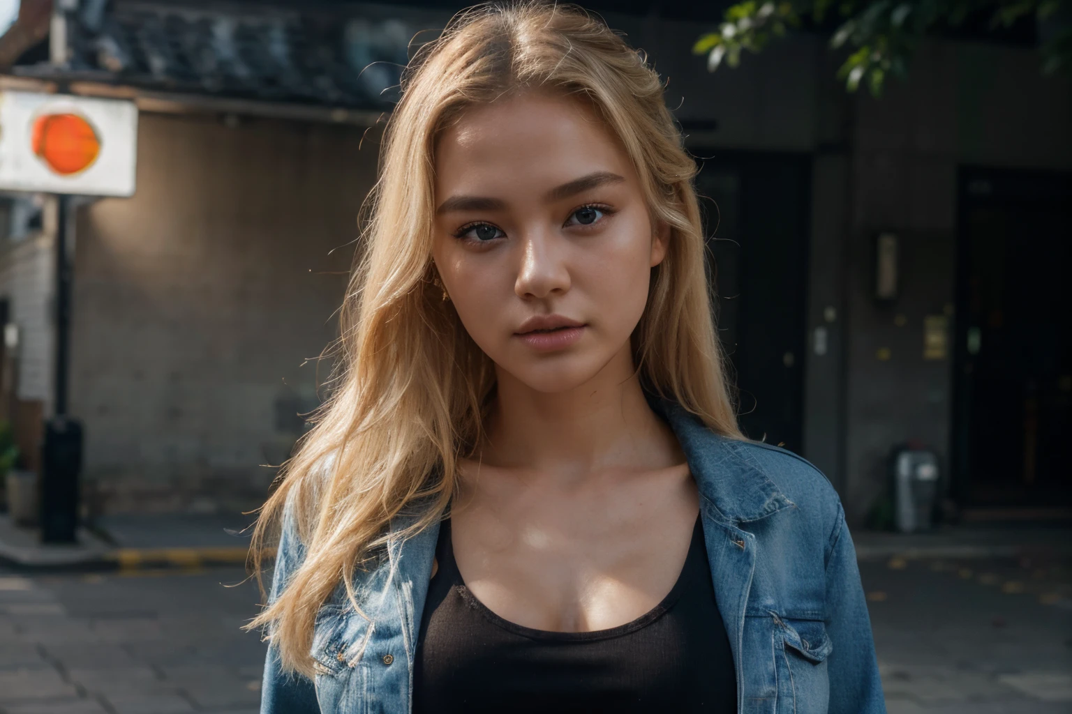 best quality,masterpiece,realistic,girl, bule uniform, imogen poots,portrait,(short straight crew cut),make up,smile,<lora:imogen_poots-V2:1>,day light, out door