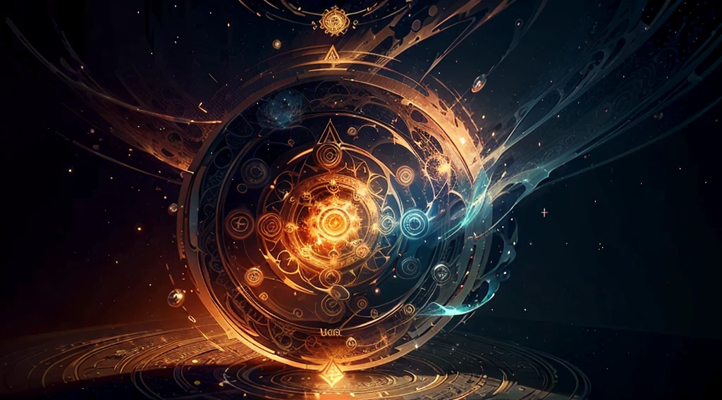 logotype, (((magic))), earth, water, fire, wind, magic circles, mandala, abstract, fractal, pattern, yellow, creative, artstation, vector, golden ratio