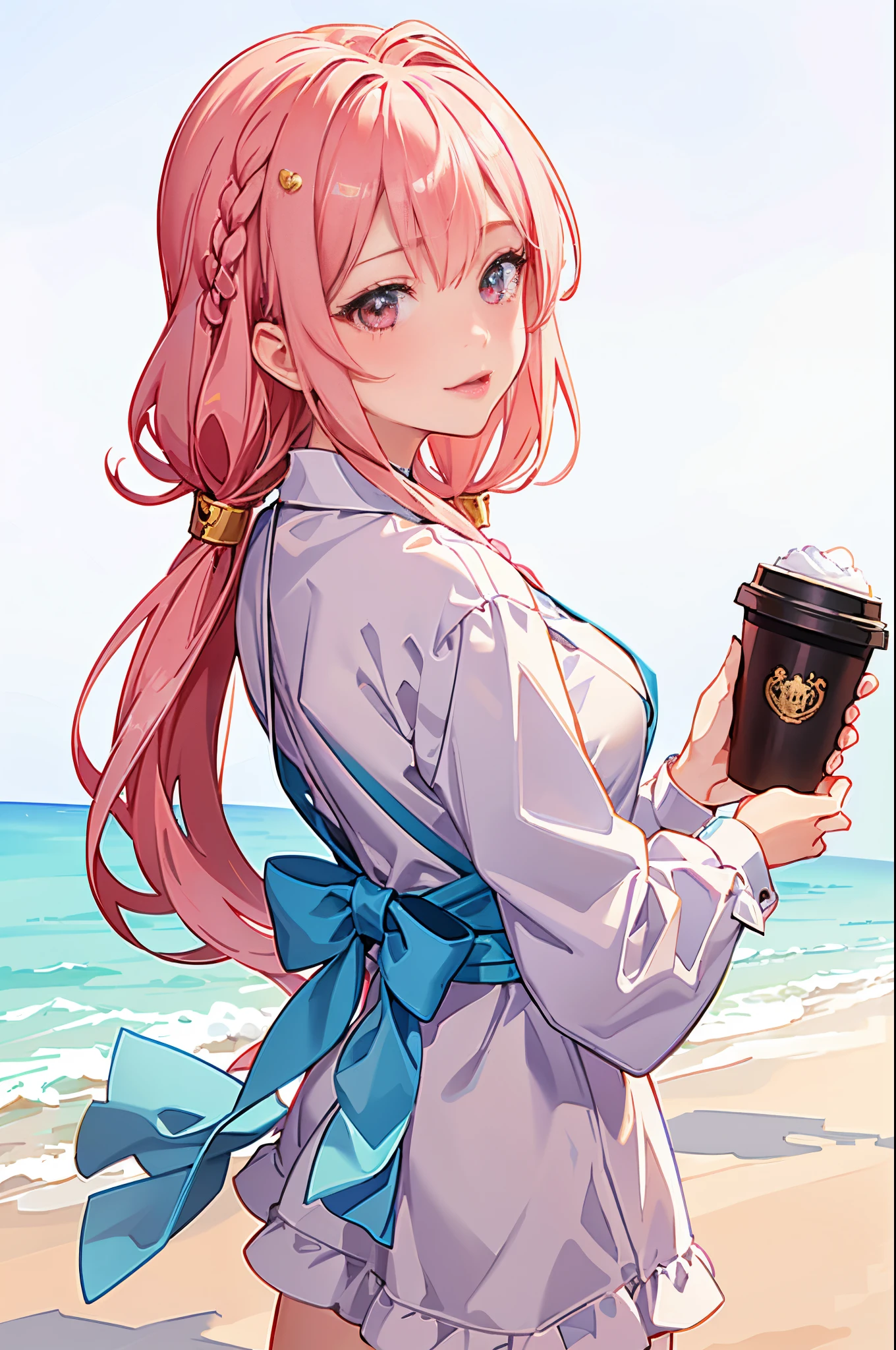 Live-action adaptation,Close-up of a woman holding a cup of coffee, Beautiful Anime Portrait, soft anime illustration, digital anime illustration, artwork in the style of guweiz, portrait of cute anime girlbabes, guweiz, Cute anime girl, Cute Portrait, Anime Girl, Beautiful anime girl, With short hair, Portrait Anime Girl, Anime. Soft lighting, 🤤 girl portrait