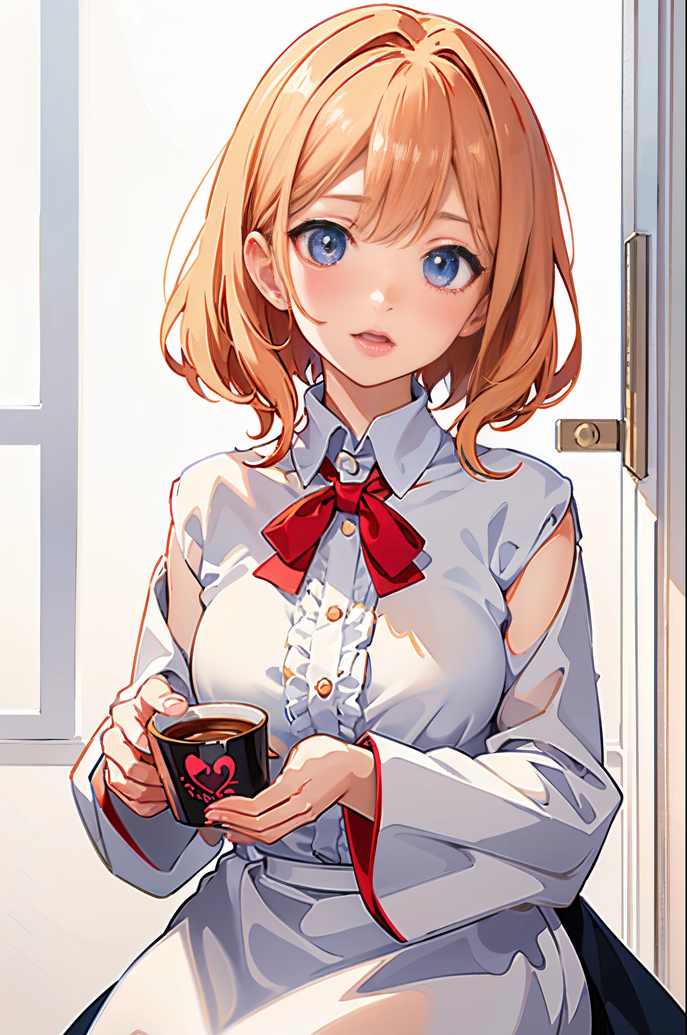 Live-action adaptation,Close-up of a woman holding a cup of coffee, Beautiful Anime Portrait, soft anime illustration, digital anime illustration, artwork in the style of guweiz, portrait of cute anime girlbabes, guweiz, Cute anime girl, Cute Portrait, Anime Girl, Beautiful anime girl, With short hair, Portrait Anime Girl, Anime. Soft lighting, 🤤 girl portrait