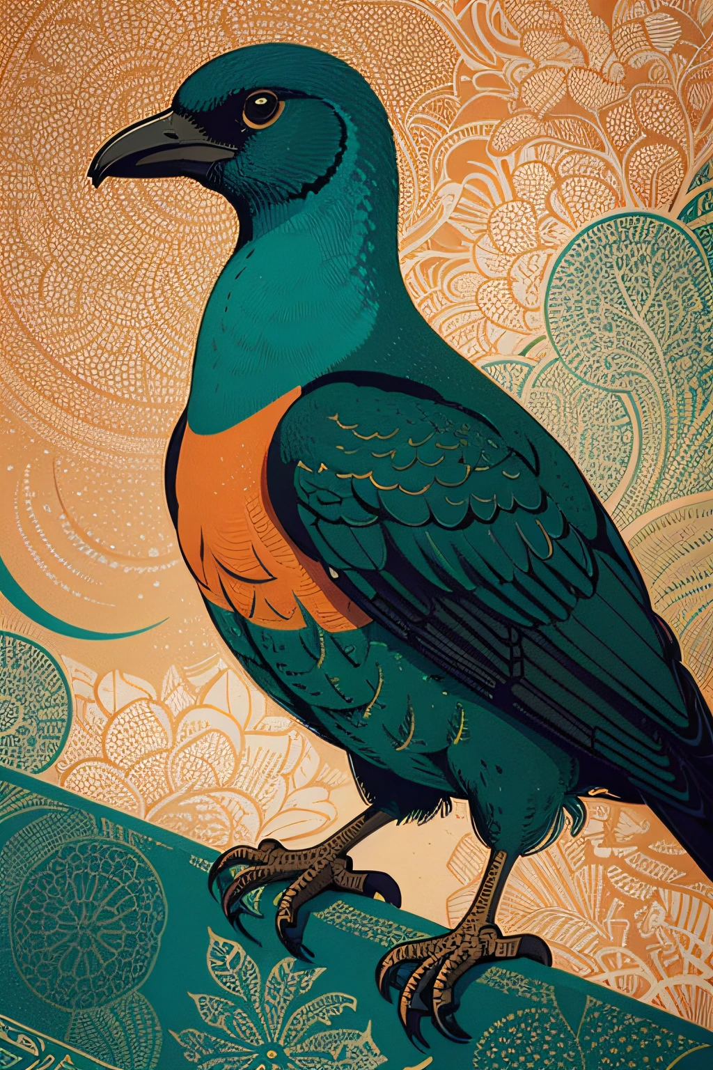 a close up of a poster with a bird on it, victo ngai fine texture, victo ngai style, james jean and victo ngai, victo ngai! muted colors, victo ngai! cmyk palette, ( ( victo ngai ) ), james jean artwork, victo ngai and tristan eaton