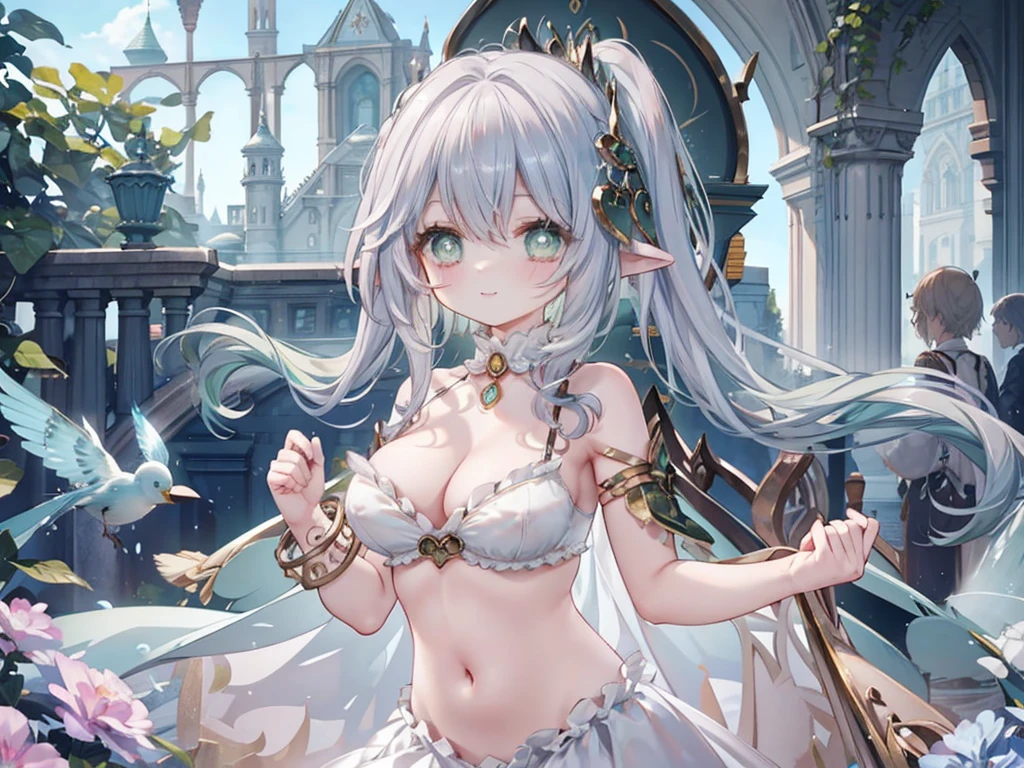 1 woman、Radiant hair、fluffy and soft hair、Sparkling eyes、爆乳、Too large breasts、Seductive breasts、Sheer underwear、Tiara of the Goddess、goddess god々Feeling、lace cape、aquamarine choker、Castle Room、Long Lace Bale、Ruffles and ribbons、A smile、The upper part of the body、 A glowing wand made of crystal.、Wings encrusted with aquamarine、A benevolent look、Eternal brilliance、Too large breasts、爆乳、puffy chest、Cinderella's Castle、Navel Ejection、I can see my nipples