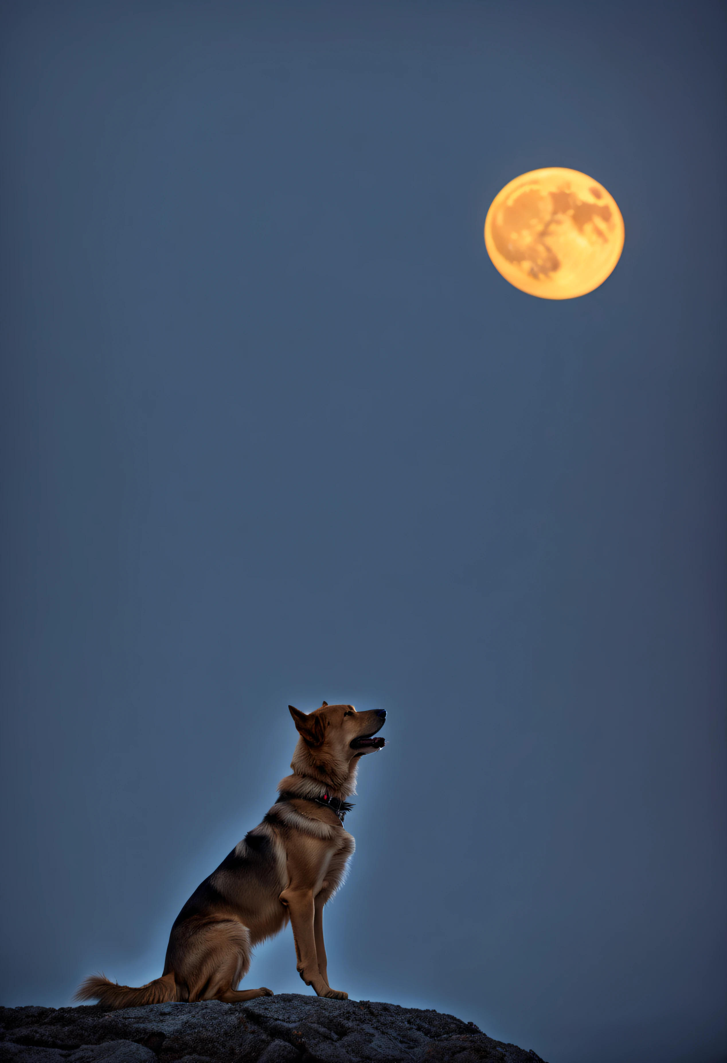 Moon Night,on a cliff,gray dog,lonely dog,The dog looks up and barks,howling,lonely looking dog