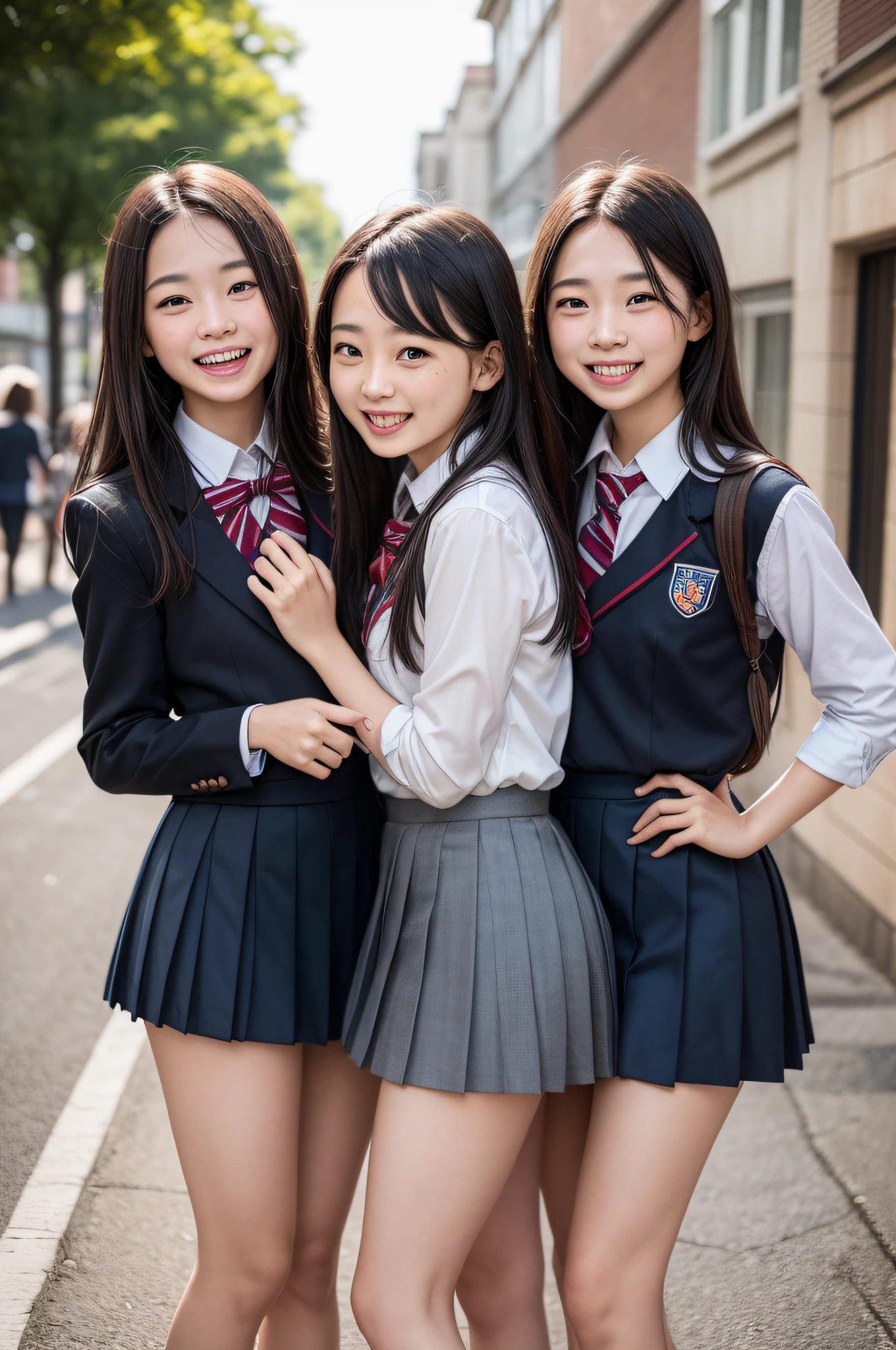 15 years old、middle School girls、uniform、School、Looks embarrassed、NSFW、short skirt、Erotic、More than one person