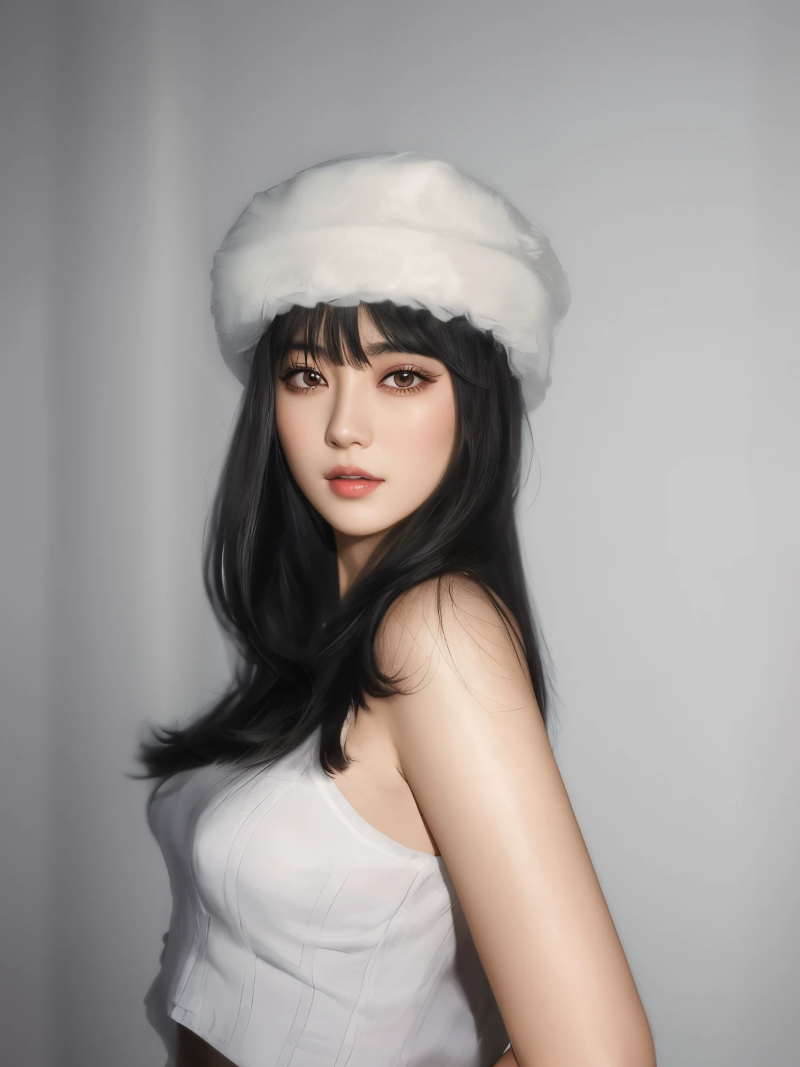 Arafed asian woman in a white top and a white hat, franja branca, franja fofa, longos cabelos brancos e franja, Lalisa Manobal, Xision Wu, Heonhwa Choe, Modelo IG | Artgerm, cabelo preto e franja branca, cabelo whitebangs cabelo, dilraba dilmurat, Xintong Chen, Mulher sul-coreana bonita