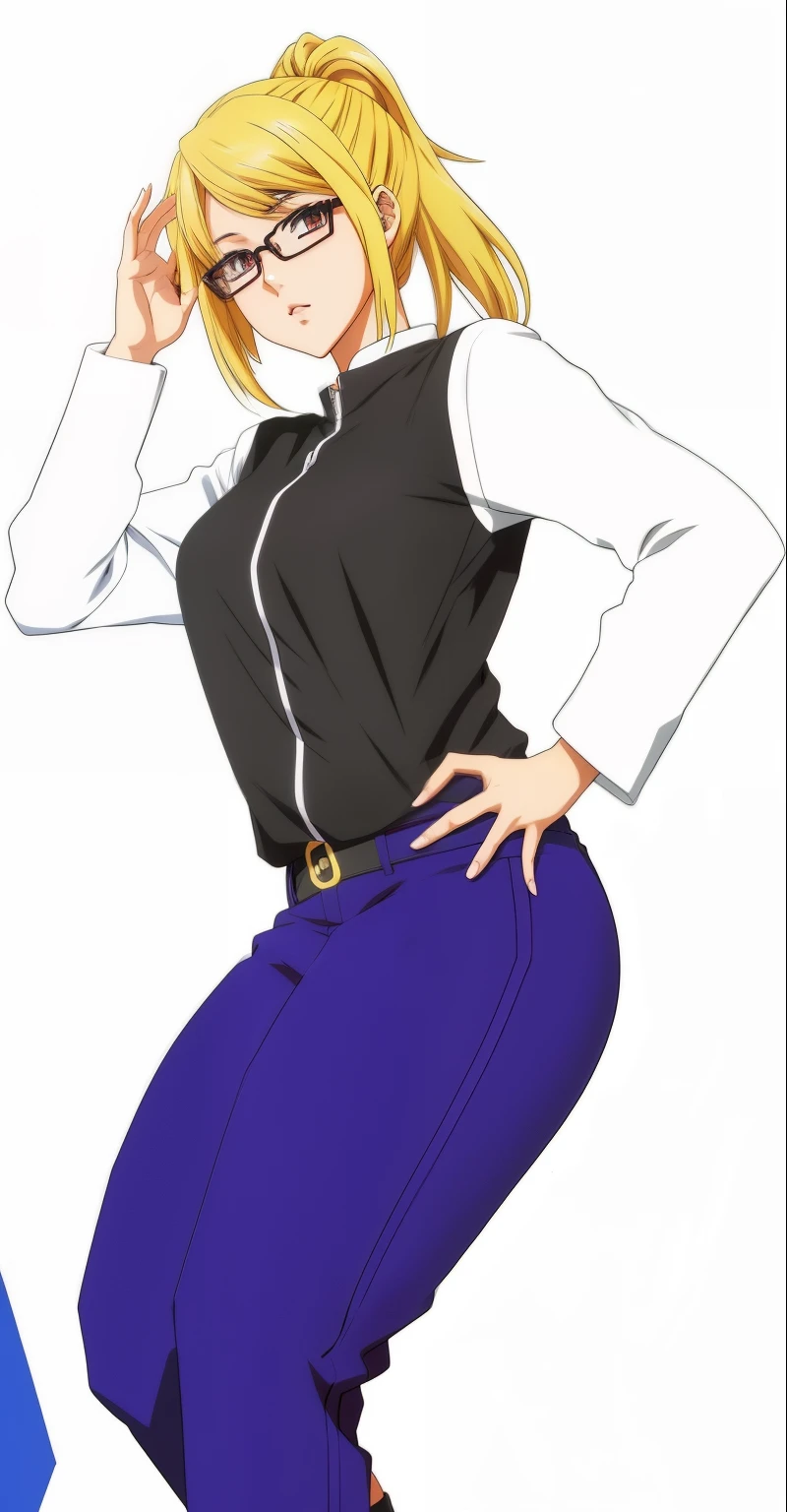 anime girl in glasses and a black top posing respect, female anime character, tall female emo art student, anime style character, anime pose, female action anime girl, attractive anime girl, casual pose, as an anime character, android 18, anime woman, young anime girl, anime full body illustration, gainax anime style, anime character