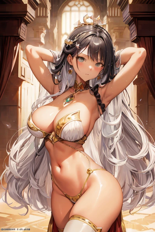 animemanga girl，Long gray hair，The chest is large, anime goddess, seductive anime girls, beautiful attractive anime woman, Very detailed artistic germ, Art germ. anime illustration, detailed digital anime art, [ 4K digital art ]!!, art germ on artstation pixiv, beautiful alluring anime , ((beautiful fantasy empress))