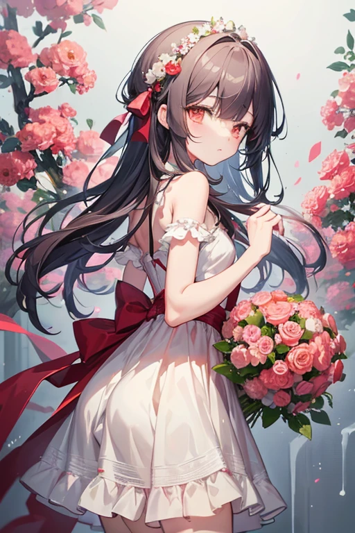 Anime girl with a teddy bear and a bouquet of strawberries, Lori, artwork in the style of guweiz, guweiz, guweiz on pixiv artstation, small li girl, guweiz on artstation pixiv, loli in dress, render of april, small curvy loli, guweiz masterpiece, cute detailed digital art