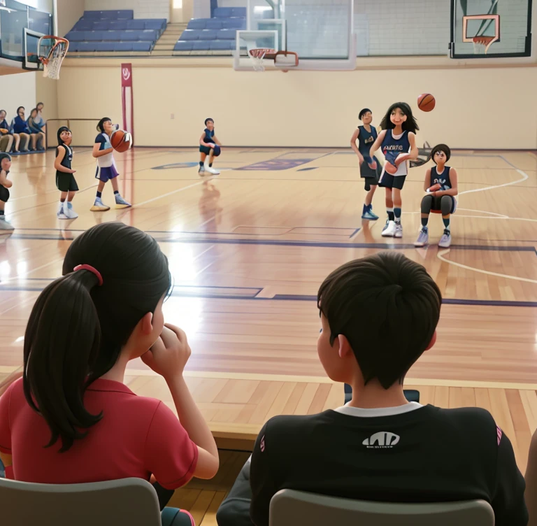 people sitting in chairs watching a game of basketball on a court, in the high school gym, in an arena pit, competition winning, captured on iphone, looking distracted and awkward, in an arena, they are very serious, playing basketball, basketball, indoor shot, 😭 🤮 💕 🎀, leaked image, in pif, candid shot, focus in the foreground