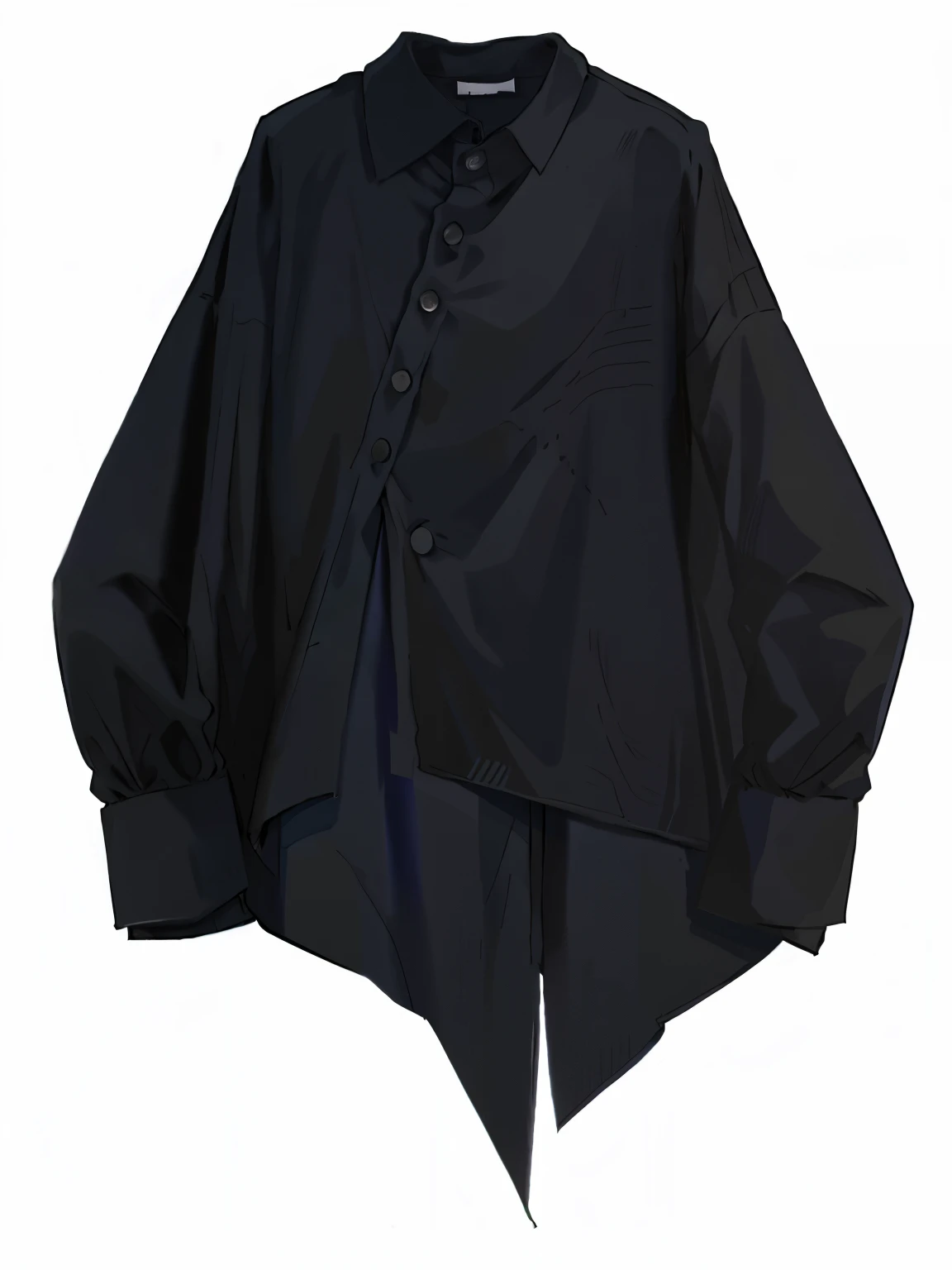 a picture of a black shirt with a long sleeve and a button down front, black oversized clothes, black, black shirt, loose - fitting blouses, yohji yamamoto, trending on r/techwearclothing, casual black clothing, shirt, junya watanabe, ssense, issey miyake, black clothing, julia hetta, with black 2D shirt drawing shirt drawing 2d