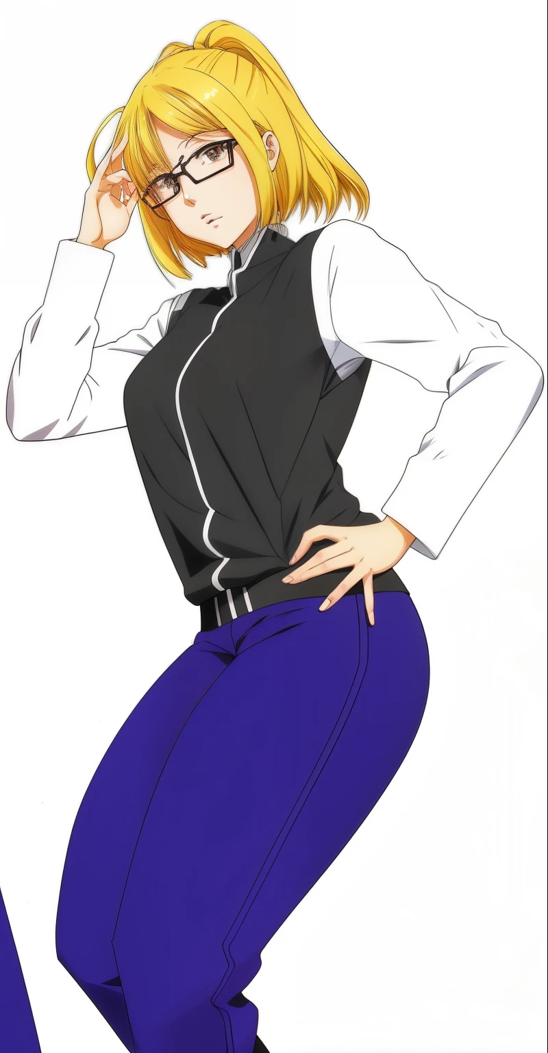 anime girl in glasses and a black top posing, female anime character, tall female emo art student, anime style character, anime pose, female action anime girl, attractive anime girl, casual pose, as an anime character, android 18, anime woman, young anime girl, anime full body illustration, gainax anime style, anime character