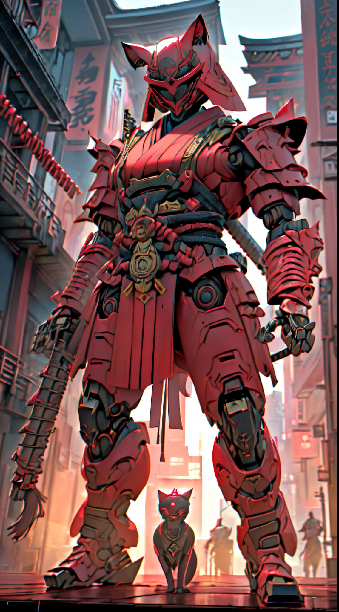 Solo character design Guro:1.4 gato_guerrero_samurai, animal_mecha (((gato_robotic_ciborgsizado_samurais:1.3))) gato_Ciberespacio_samurais , traje de samurai roto , robotic samurai suit red color human form,samurais_ciborg_gato:1.3)) ((hiper realista hiper:1.3 componentes detallados:1.2)) ((HITECH1 visible robotic parts.3)) (biocybernetic biomecha) (biorobotic_cat) necrotic skin necrotic lesion ((cyborg_cat)) cat head Fangs Robotic feline cat bleeding wounds hydraulic hose connections (((anthropomorficfic)) pararse Pararse sobre dos piernas, (((Armadura Samurai Roja:1.3))) ((human size character)), , Japan, noche, Lightning and rain, ((nex to zen temple)) samurai _puk ((red samurai robotic armor)bre dos piernas) Rainy Days Cyberpunk Future War Apocalypse Outside Japanese Castle VFX CGI Digital Illustration, fuentes digitales Fondo de pantalla Media 16k
