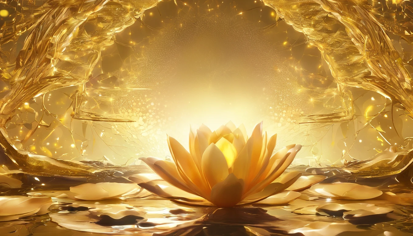 A golden water lily, lotus petals, radiating golden light, Lotus, with lotus flowers, glowing golden aura, a golden halo, soft golden light, glowing delicate flower, lotuses, gold ethereal light, gold flowers, sitting on a lotus flower, gilded lotus princess, Golden glow, Golden light, golden background with flowers, (extremely detailed CG unity 16k wallpaper:1.1), (Denoising strength: 1.45), (tmasterpiece:1.37), ray tracing, god rays, UHD, award winning