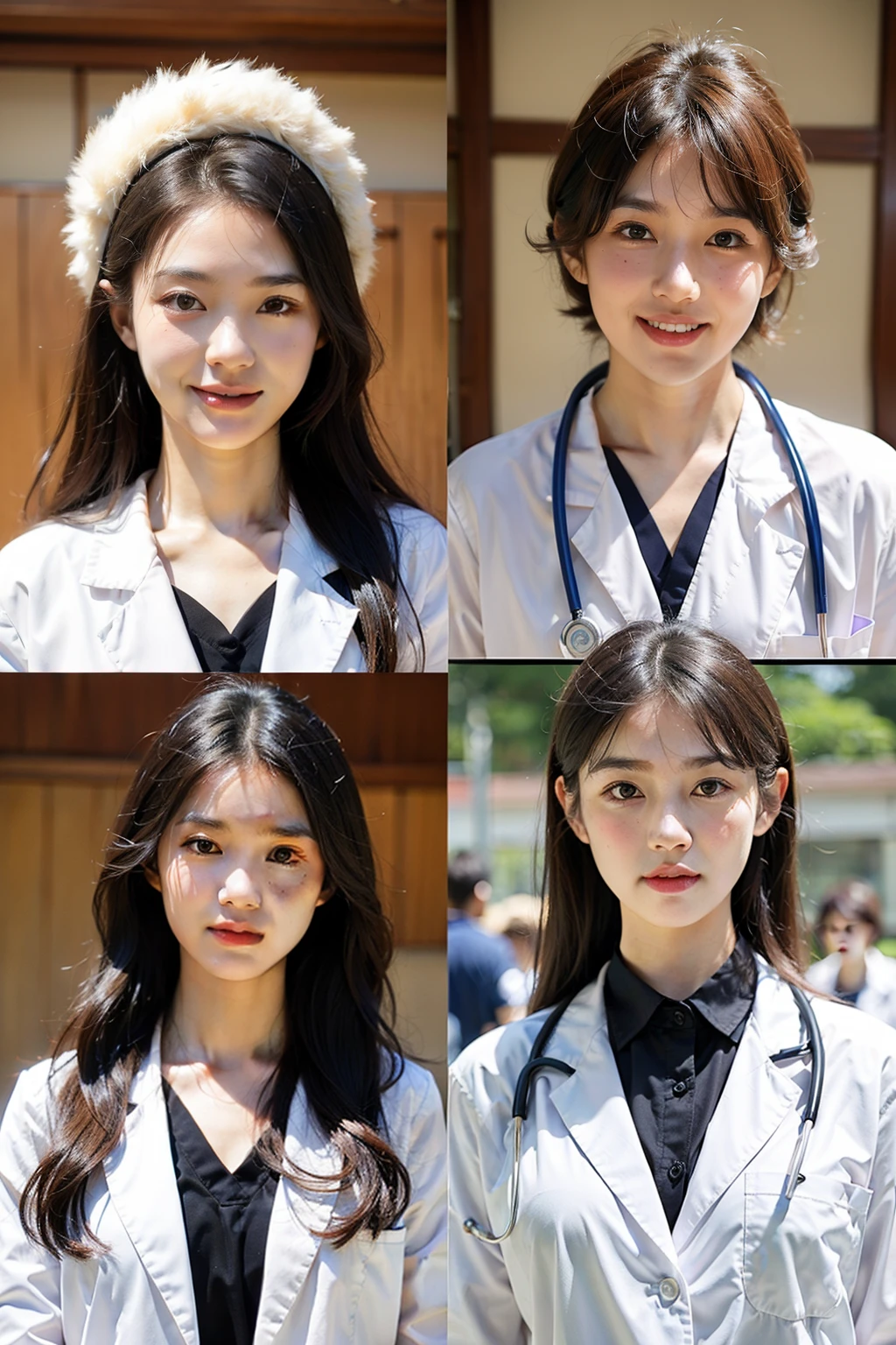 Three views of a medical university mascot,There are fronts、on back、Lateral face,cartoon image,Color design,Has affinity