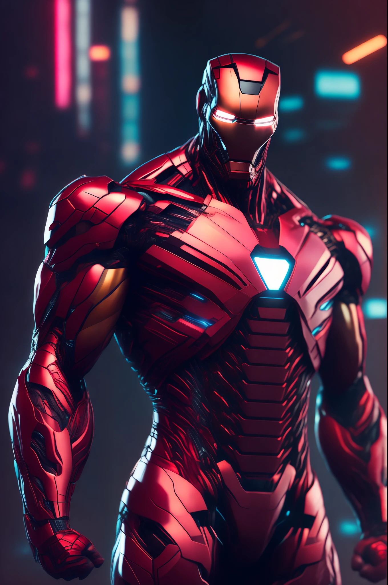 Iron Man Bodybuilder, Cyberpunk, 8k.