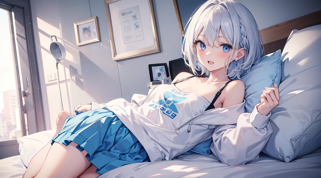 Character Details:, - Gender: 1 Girl.
- Style: Anime, - Body Type: Attractive body, slim body, nice legs, slim tights, nice arms, nice shoulders. - Breast: ((Small Breast:1,5)), Cleavage.
- Facial Feature: Beautiful, Gorgeous, ager, Fresh, Young.
- Expression: Shy, Smile, Horny, Pink Blush on Face, Sexy Eyes, Sexy Look, (Sweating:1.4), Innocent Look, Tipsy. - Hairstyle: Blunt Bangs, Long Hair. - Hair Color: Light Blue Hair.
- Clothing: ((White Shirt:1.4)), (White Bra:1.5),((Skirt:1.4)), (off-shoulder:1.6), (Stocking:1.4). - Body Pose: (Kneel). - Behaviour: Waiting, Want Something, Secretly.
- Accessories: Earrings., Environmental Details:, - Setting: Office Room., - Lighting: Natural Light., - Decoration: Modern Office Desk, Chair, Window, White Curtain, City View. Top view. pov, anime style, UHD, retina, masterpiece, accurate, anatomically correct, textured.