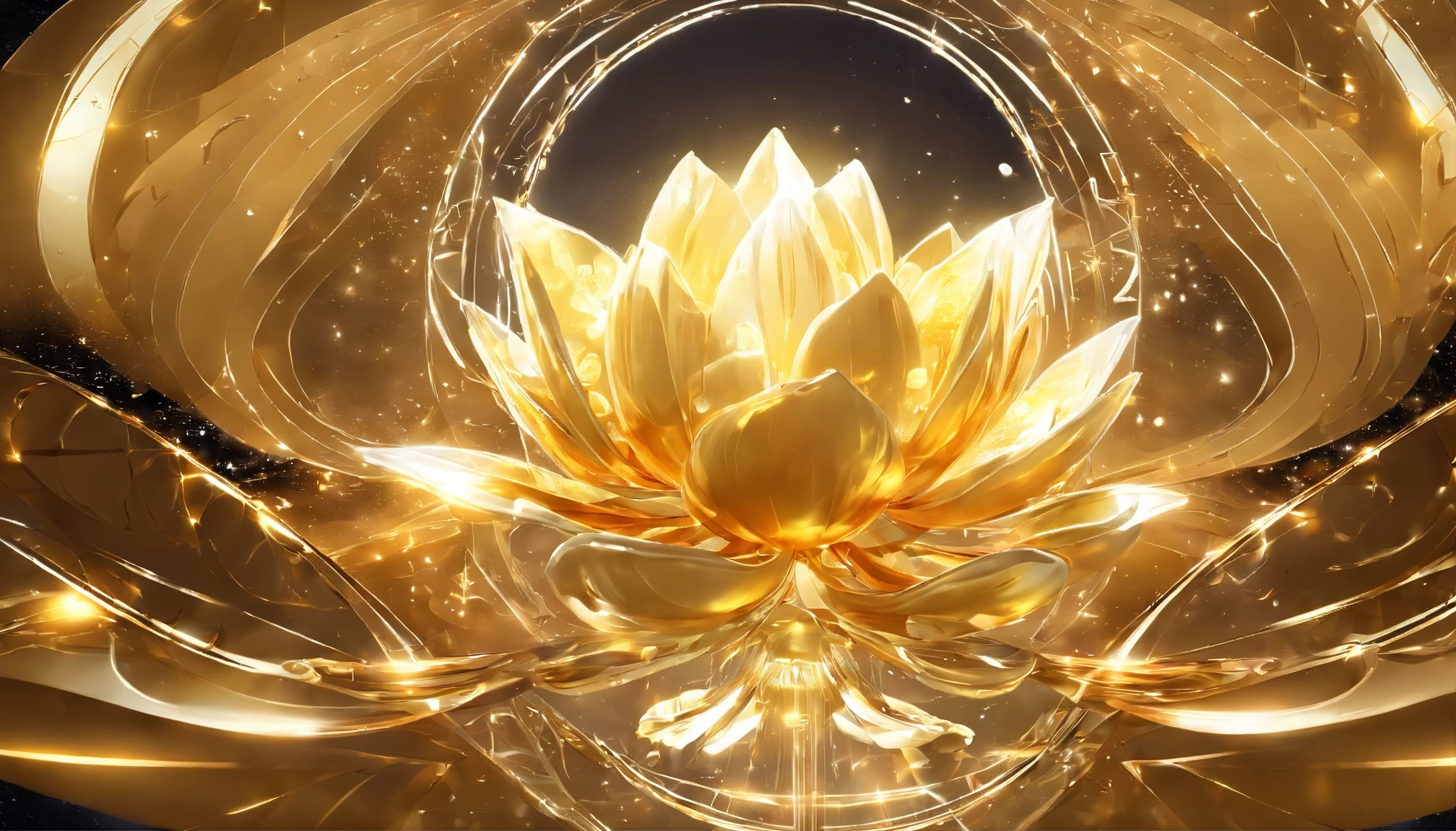 A golden water lily, lotus petals, radiating golden light, Lotus, with lotus flowers, glowing golden aura, a golden halo, soft golden light, glowing delicate flower, lotuses, gold ethereal light, gold flowers, sitting on a lotus flower, gilded lotus princess, Golden glow, Golden light, golden background with flowers, (extremely detailed CG unity 16k wallpaper:1.1), (Denoising strength: 1.45), (tmasterpiece:1.37), ray tracing, god rays, UHD, award winning