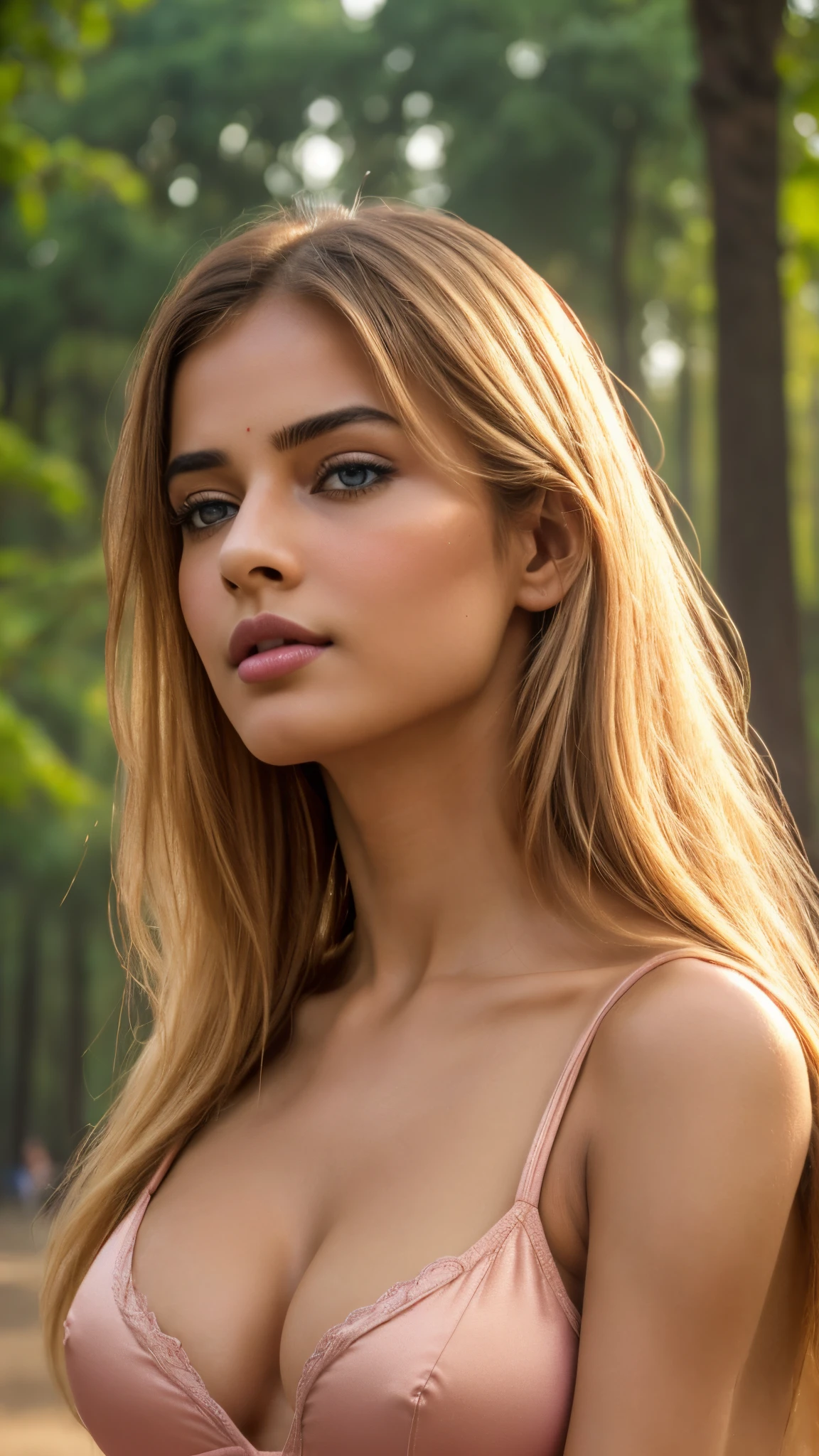 ((Masterpieces)), ((ultra realistic)), ((raw photo)), ((ultra detailed gorgeous girl)), ((ultra realistic gorgeous girl)), ((closup photo)), ((ultra realistic lips )), ((ultra detailed dark pink lips)), ((detailed small breast)), pink golden slip)), ((fair pink skin)), ((blond bhown hair)), ((ultra detailed brown eye)) ((ultra realistic face)), ((athletic fit body) ), ((depth of deep forest field)), ((in a city center)), ((at khajuraho)), ((with a cool pose)), ((candid shot)), ((very very high quality picture))