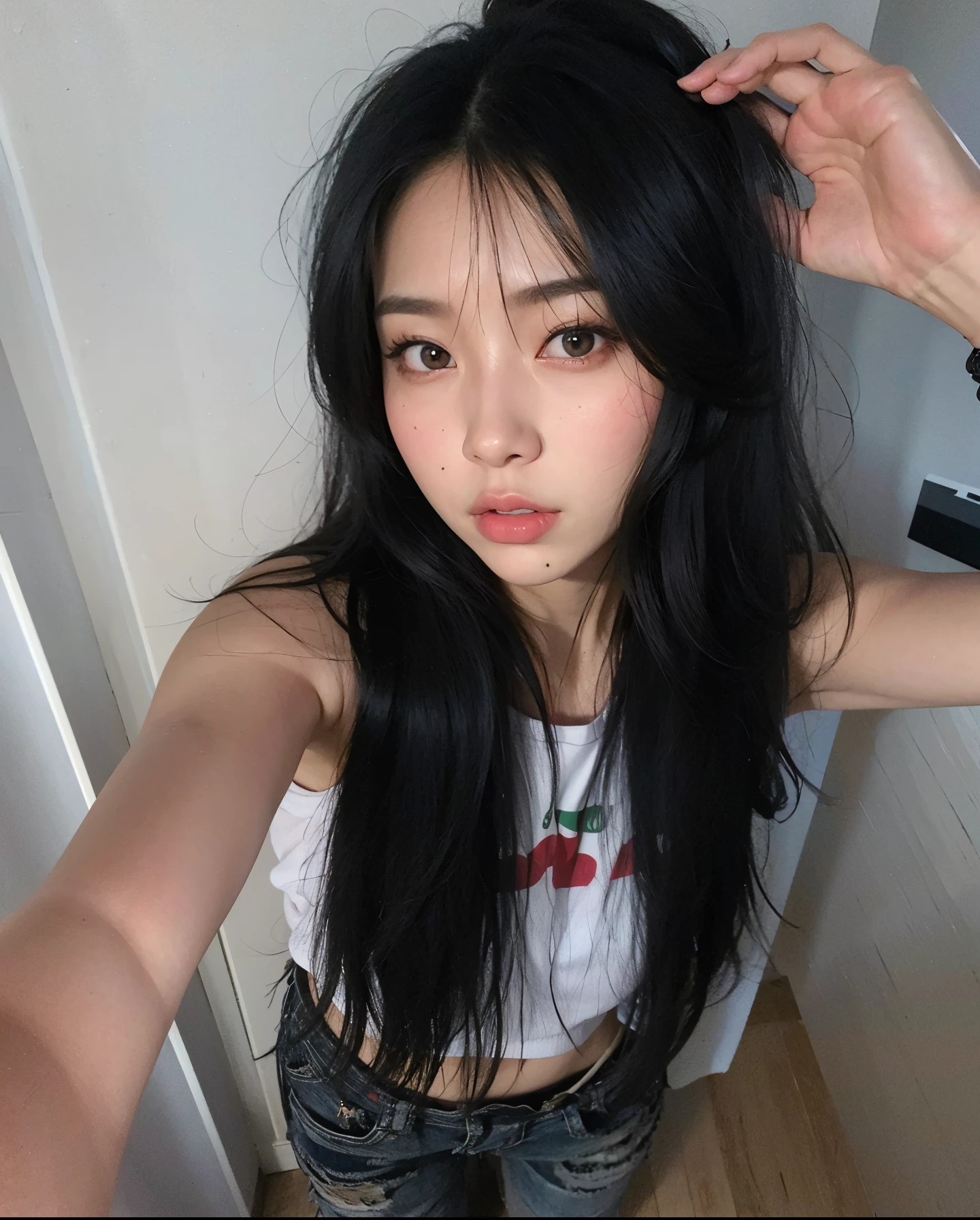 Arafed woman with long hair wearing a grey top and a scarf, Jennie Blackpink, Retrato de Jossi do Blackpink, dilraba dilmurat, Portrait of female Korean idol, jossi do blackpink, Lee Ji-eun, Lee Ji - Eun, mulher coreana jovem bonita, Parque Ji-min, Casa Yunjoo, Krystal, Heonhwa Choe