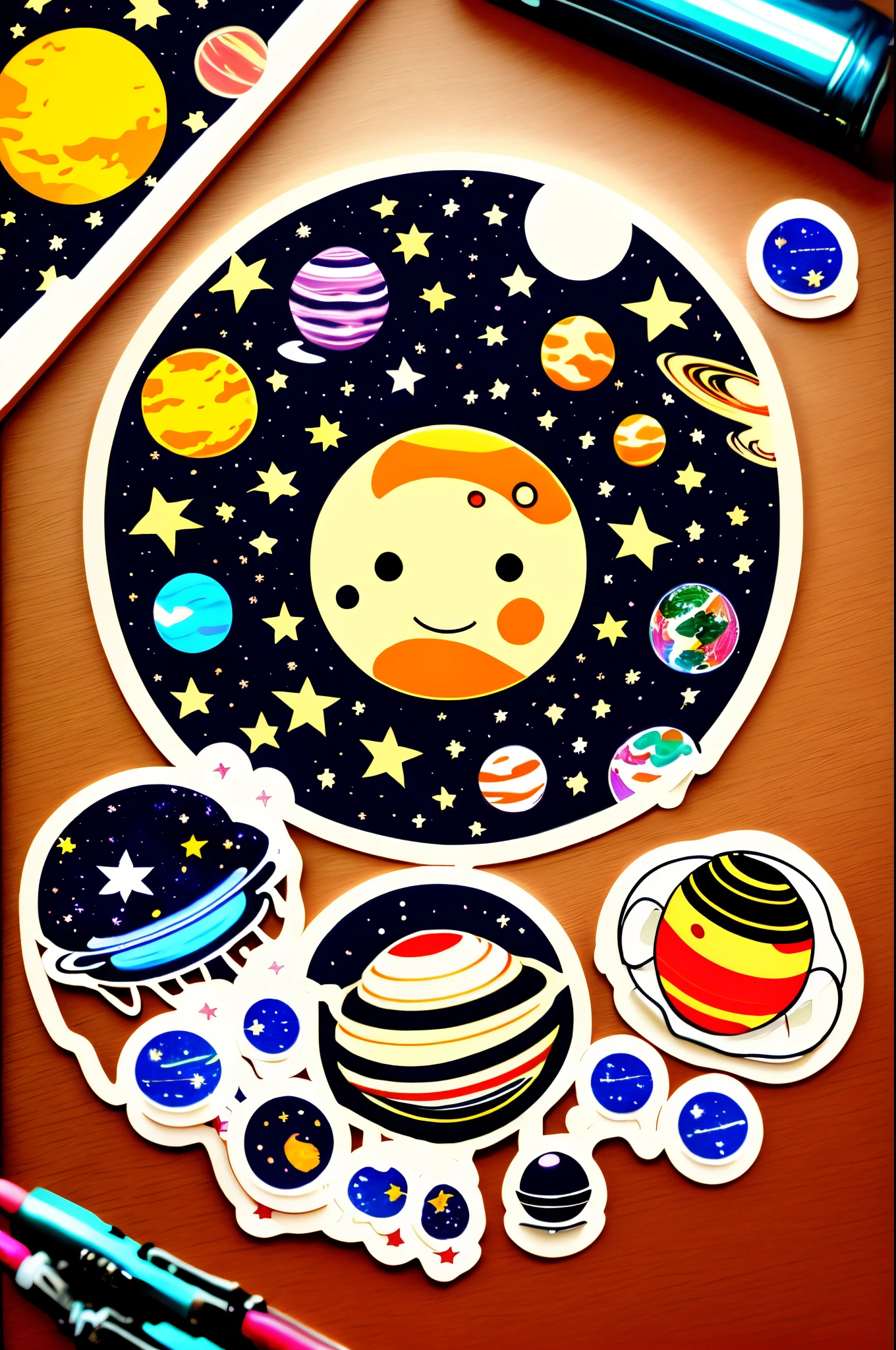 Space-themed stickers with planets and astronauts@